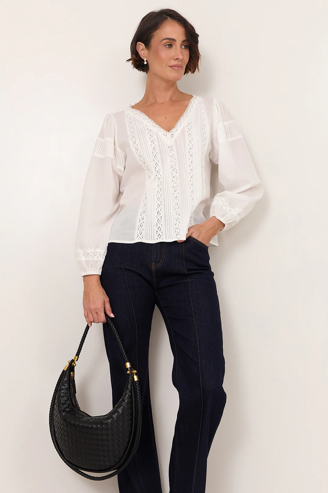 Della Long Sleeve Pleated Top (White) - Image 4