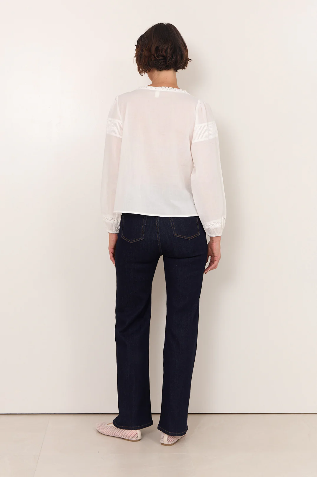 Della Long Sleeve Pleated Top (White) - Image 5