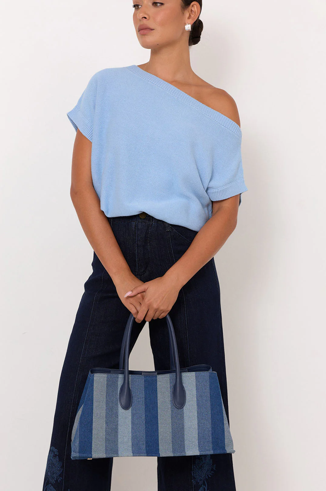 Denim Canvas Structured Handbag (Denim) - Image 2