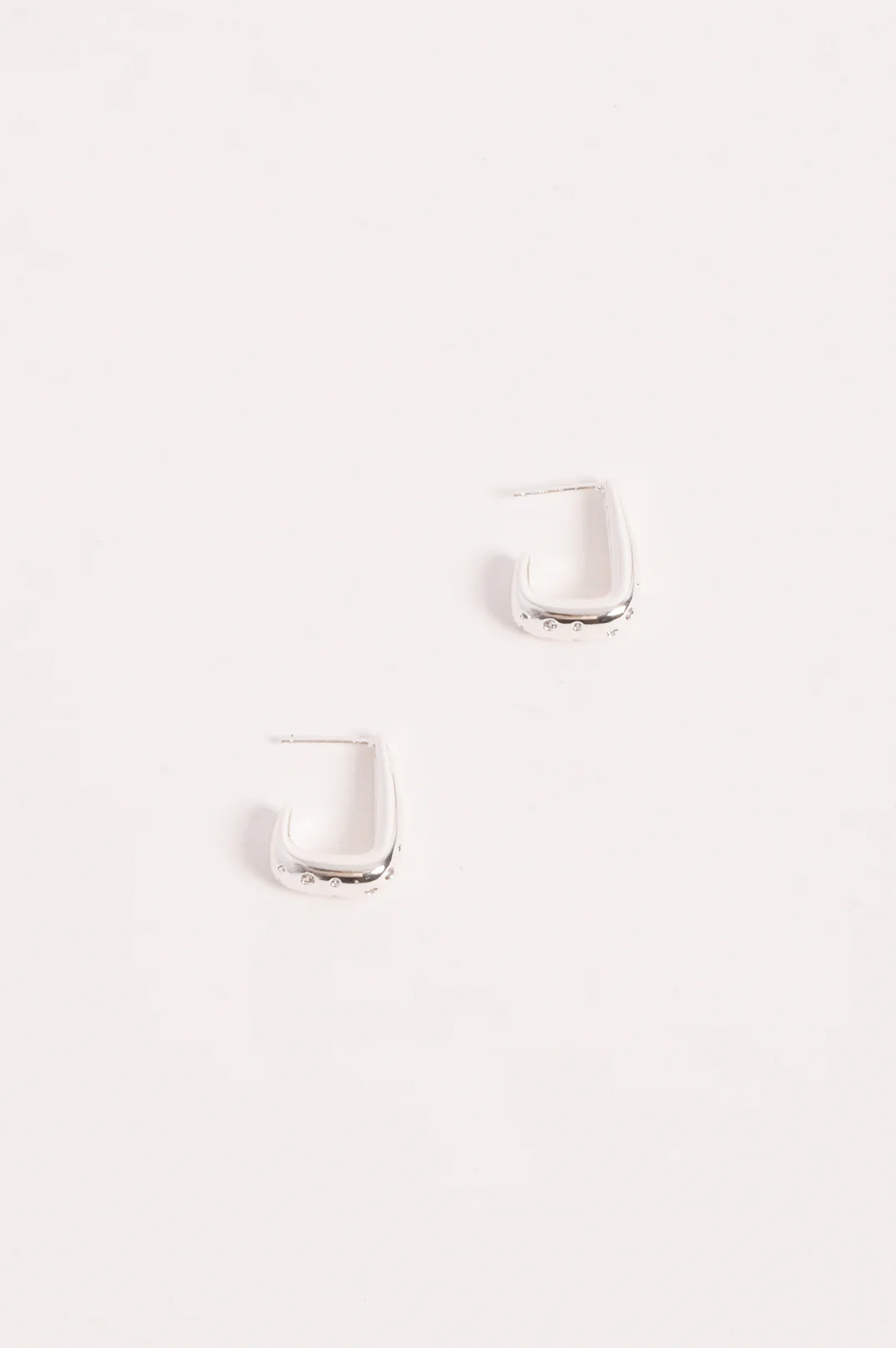Diamante Set Curved Front Earrings (Silver/Crystal) - Image 3
