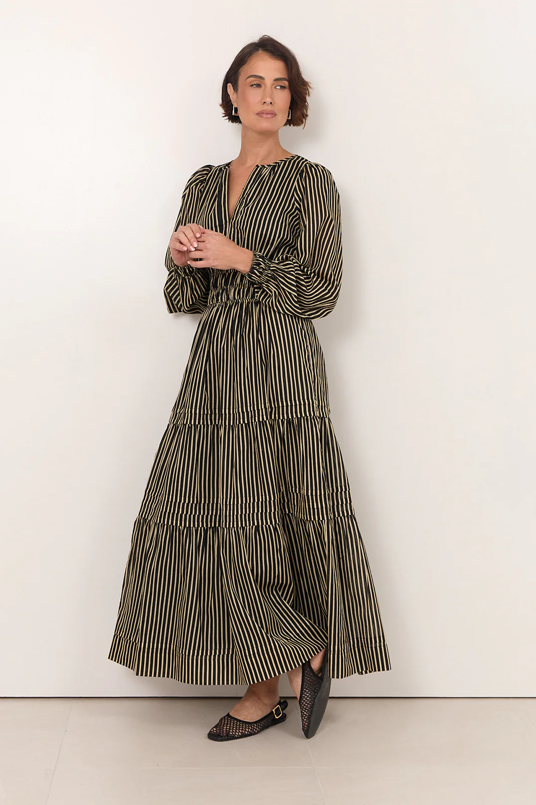 Eliana Long Sleeve Stripe Maxi Dress (Stripe)
