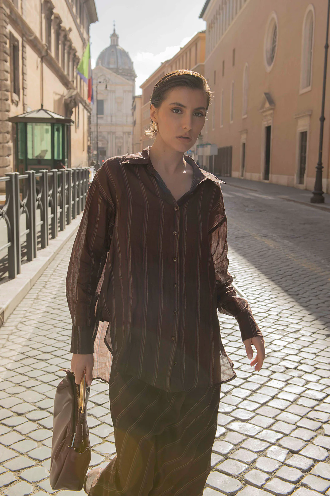 Estelle Stripe Ramie Shirt (Chocolate) - Image 2