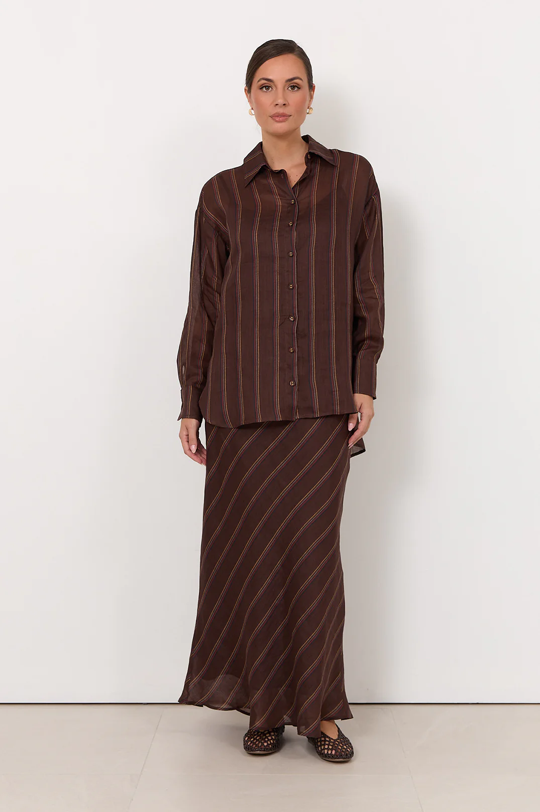 Estelle Stripe Ramie Shirt (Chocolate) - Image 3