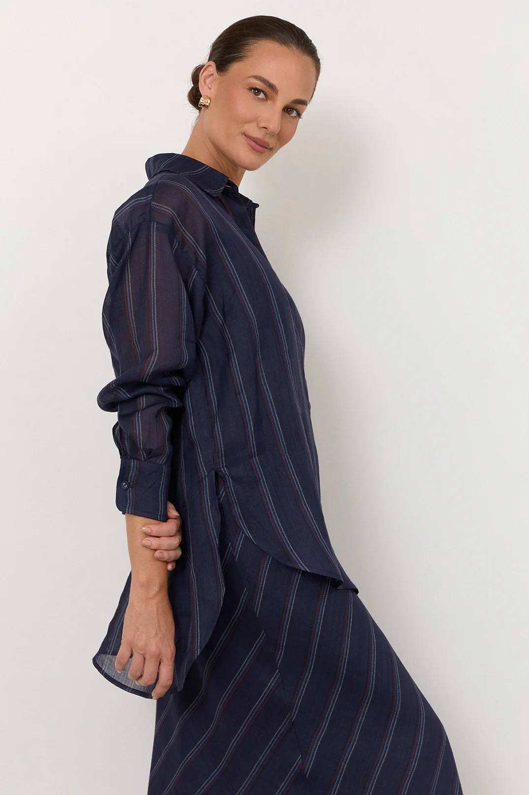 Estelle Stripe Ramie Shirt (Navy) - Image 3
