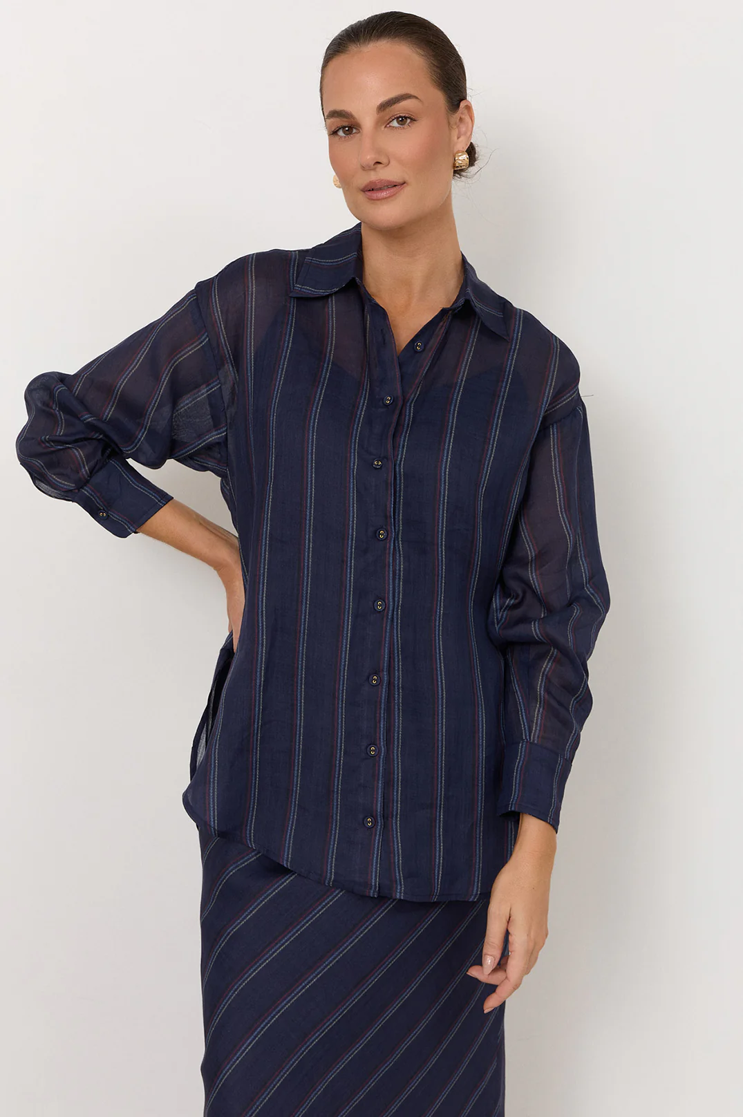 Estelle Stripe Ramie Shirt (Navy) - Image 4