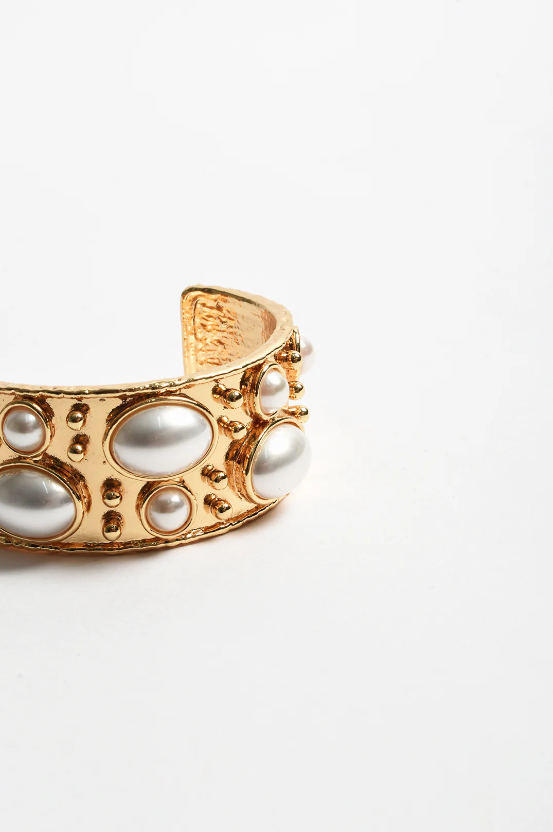 Faux Pearl Metal Statement Cuff (Cream) - Image 3