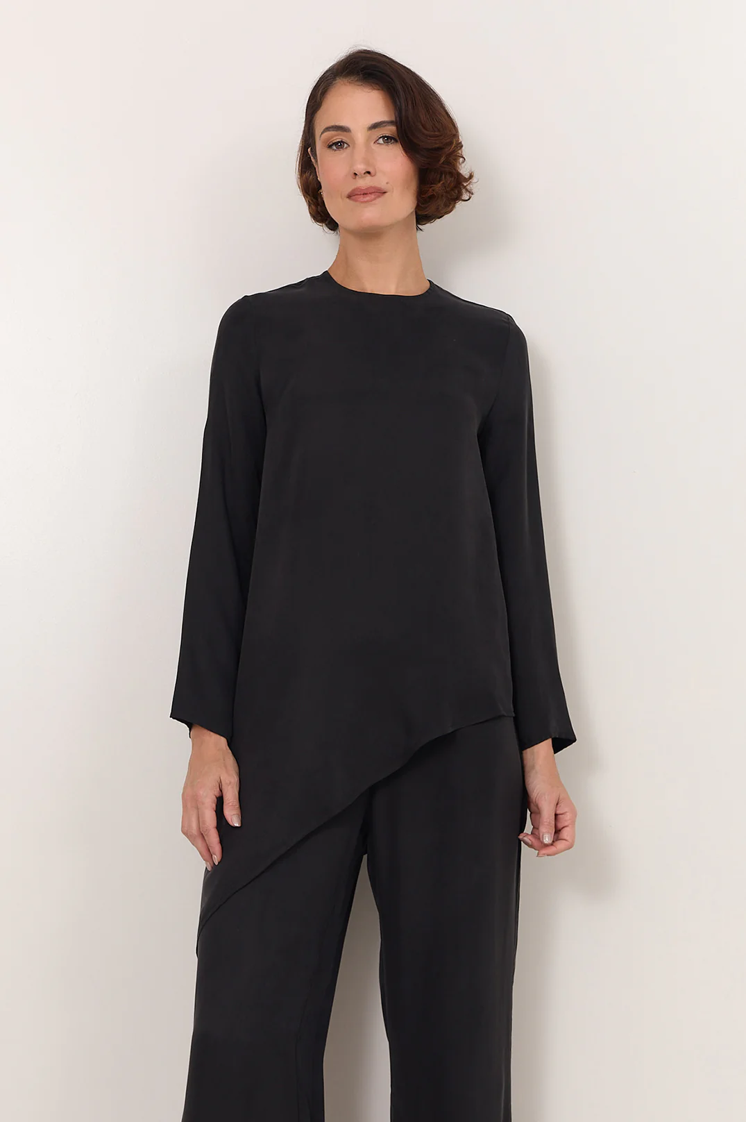 Finley Asymmetric Hem Cupro Top (Black) - Image 4
