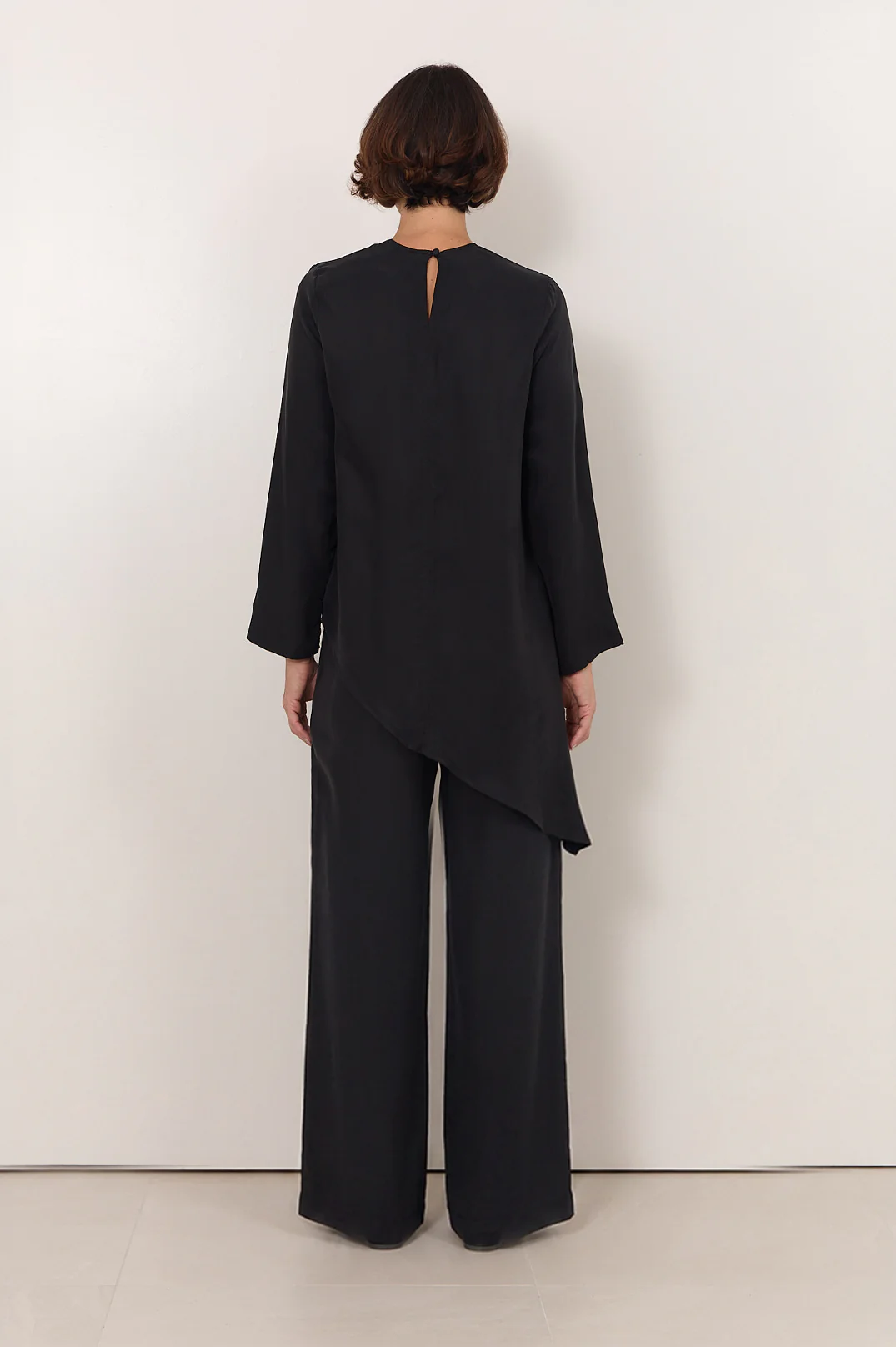 Finley Asymmetric Hem Cupro Top (Black) - Image 5