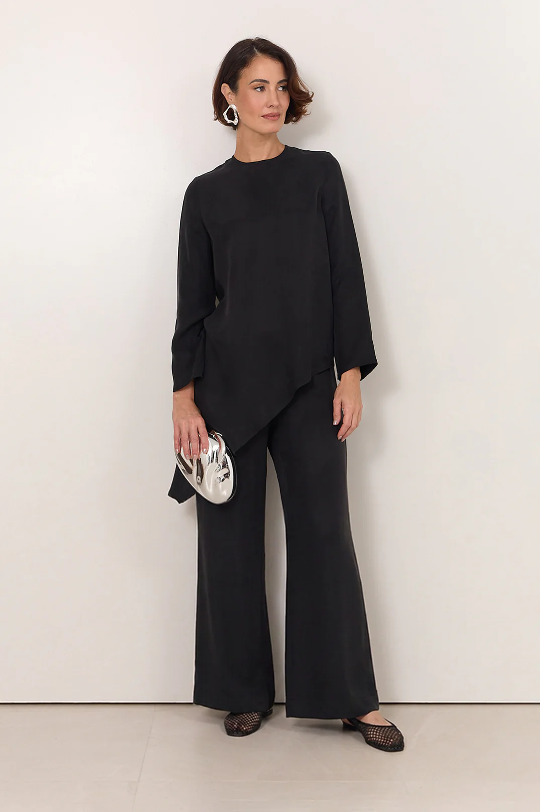Finley Asymmetric Hem Cupro Top (Black) - Image 6