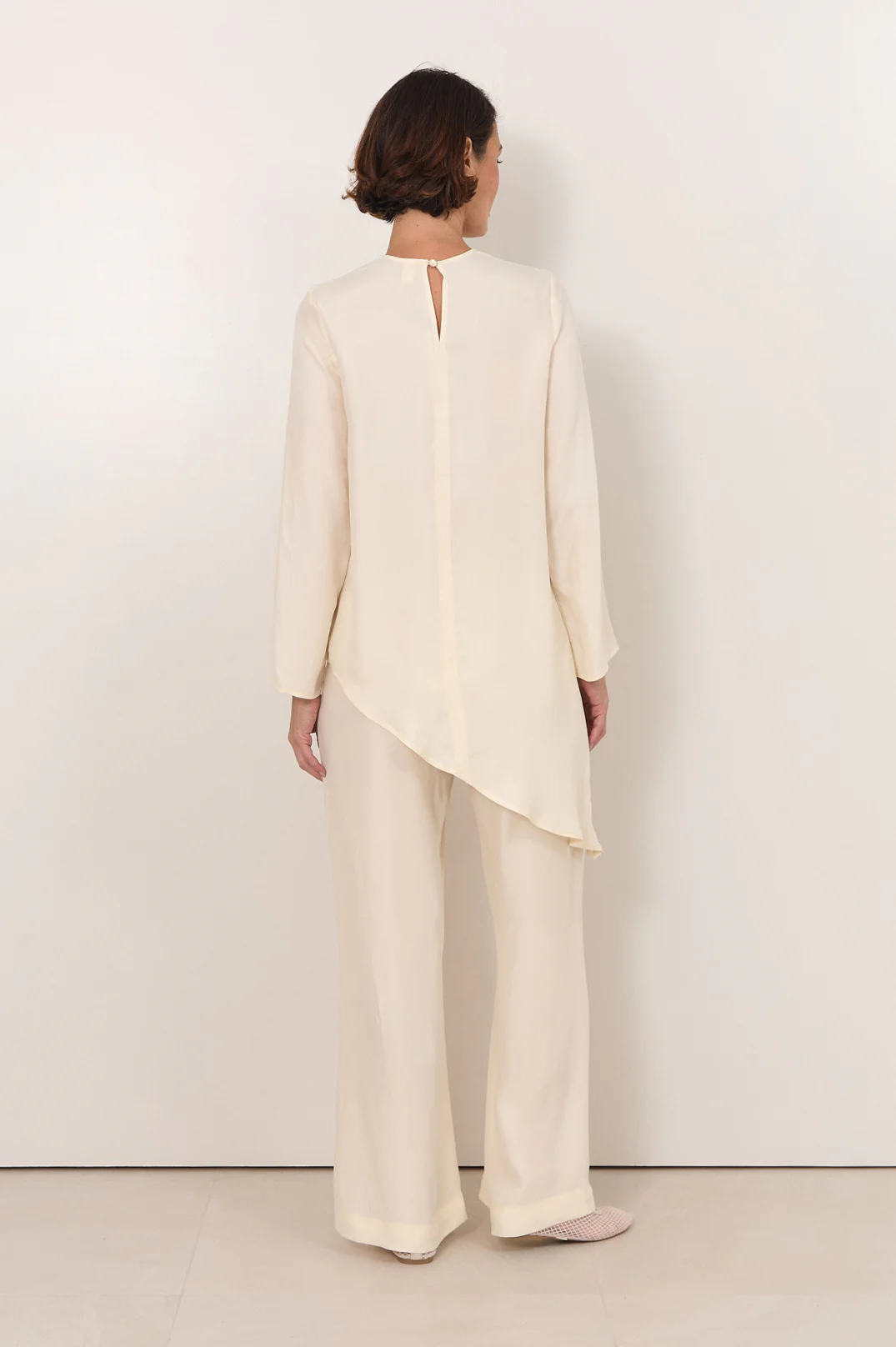 Finley Asymmetric Hem Cupro Top (Cream) - Image 4