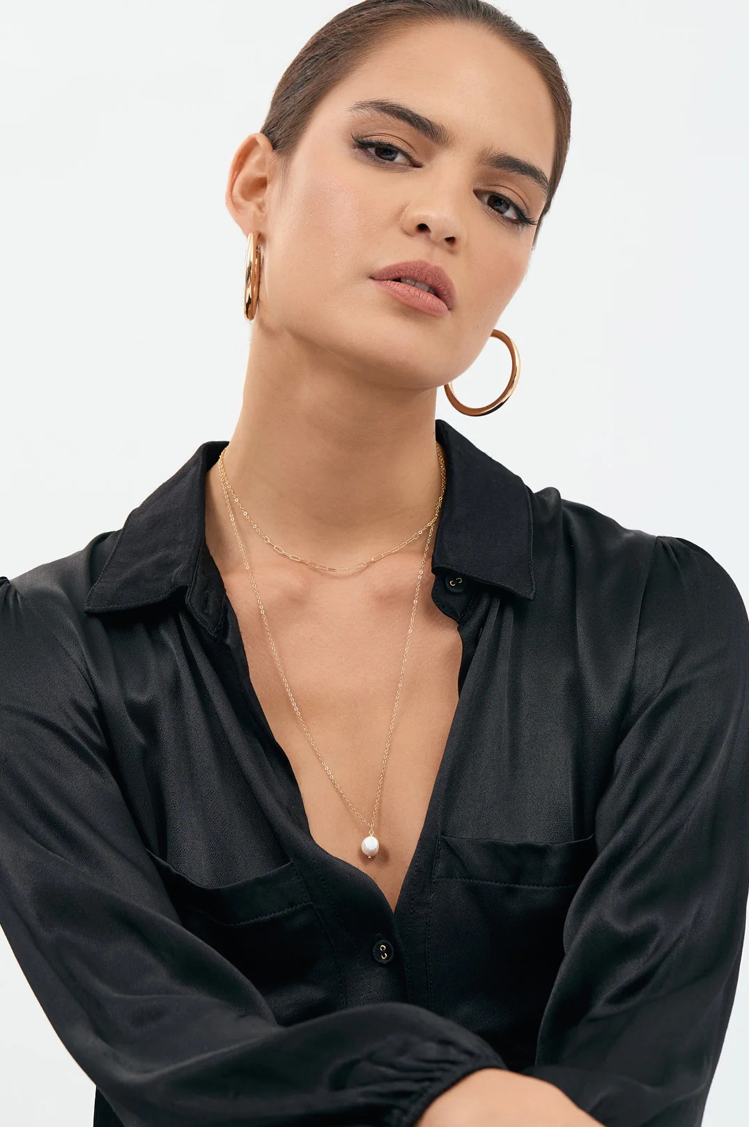 Freshwater Pearl Drop Layer Necklace (Silver) - Image 2