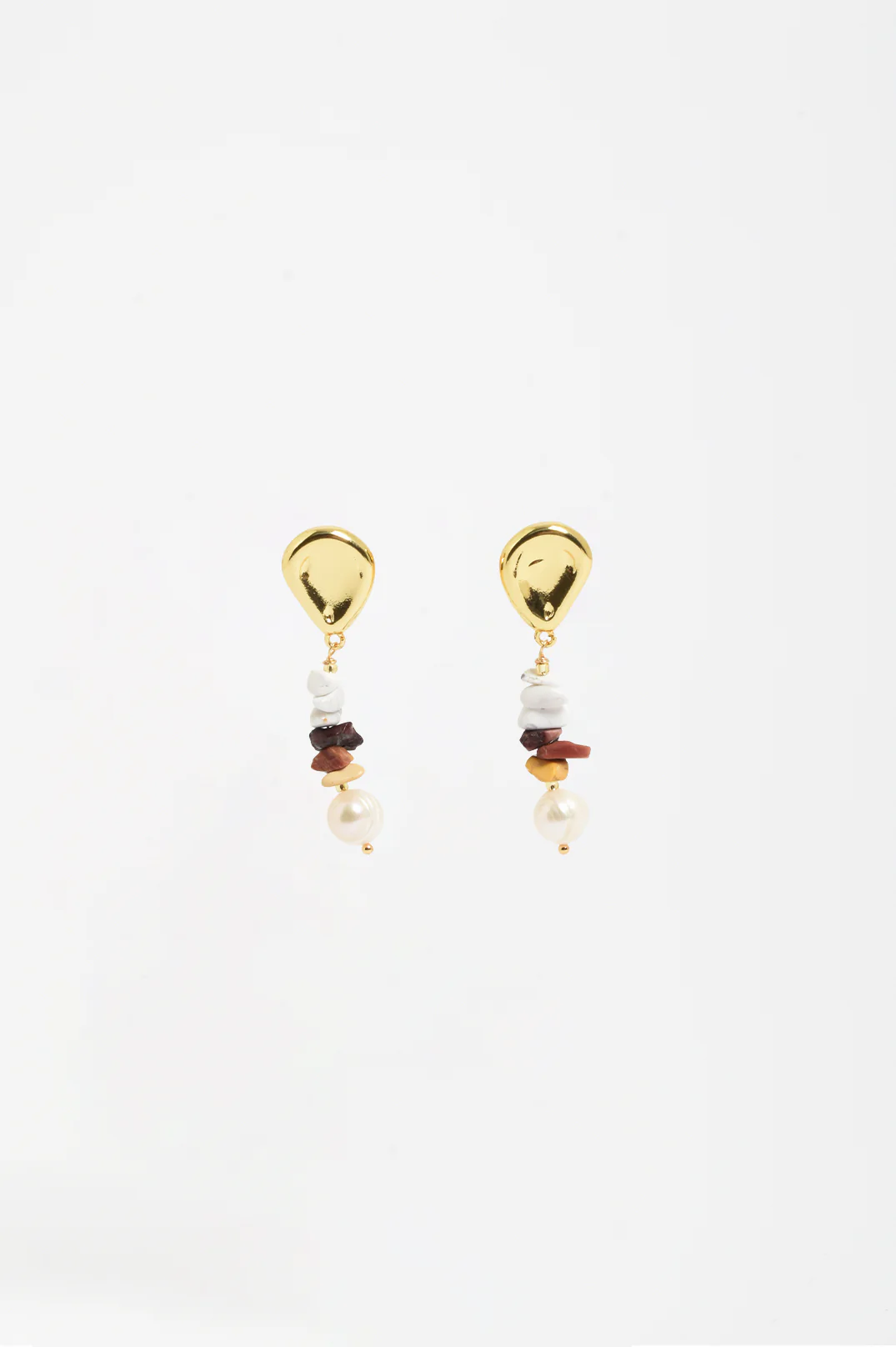 Freshwater Pearl Stone Chip Drop Earrings (Choc/White)