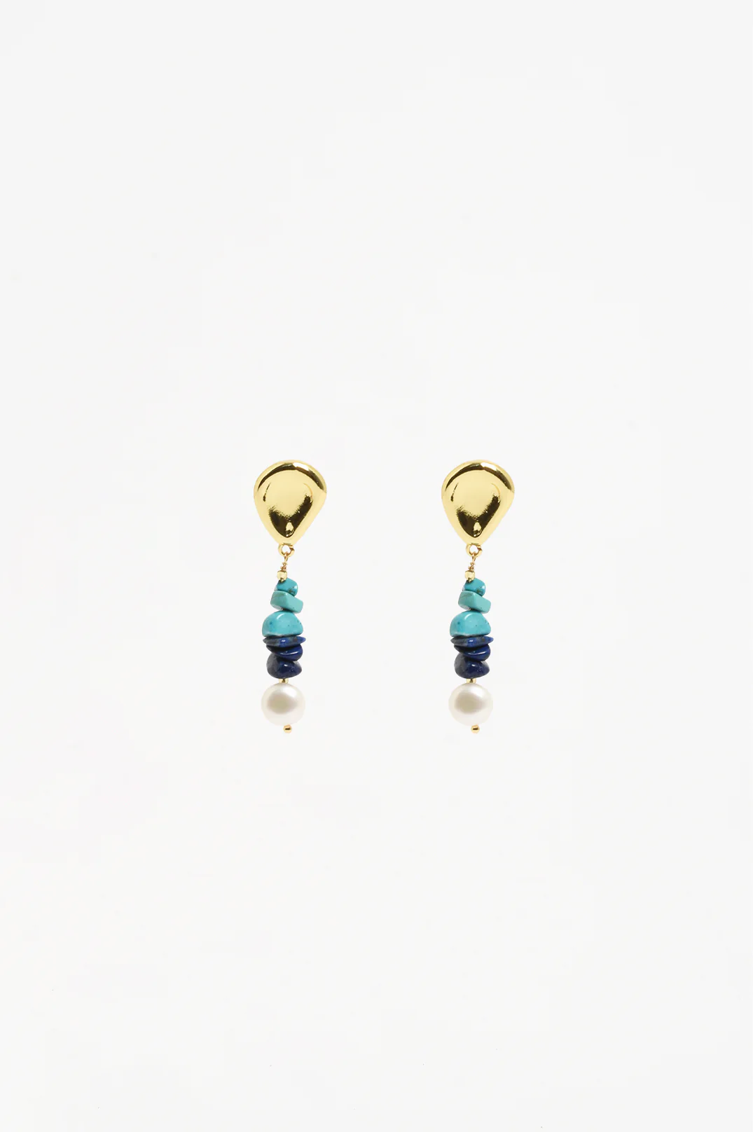 Freshwater Pearl Stone Chip Drop Earrings (Turq/Blue)
