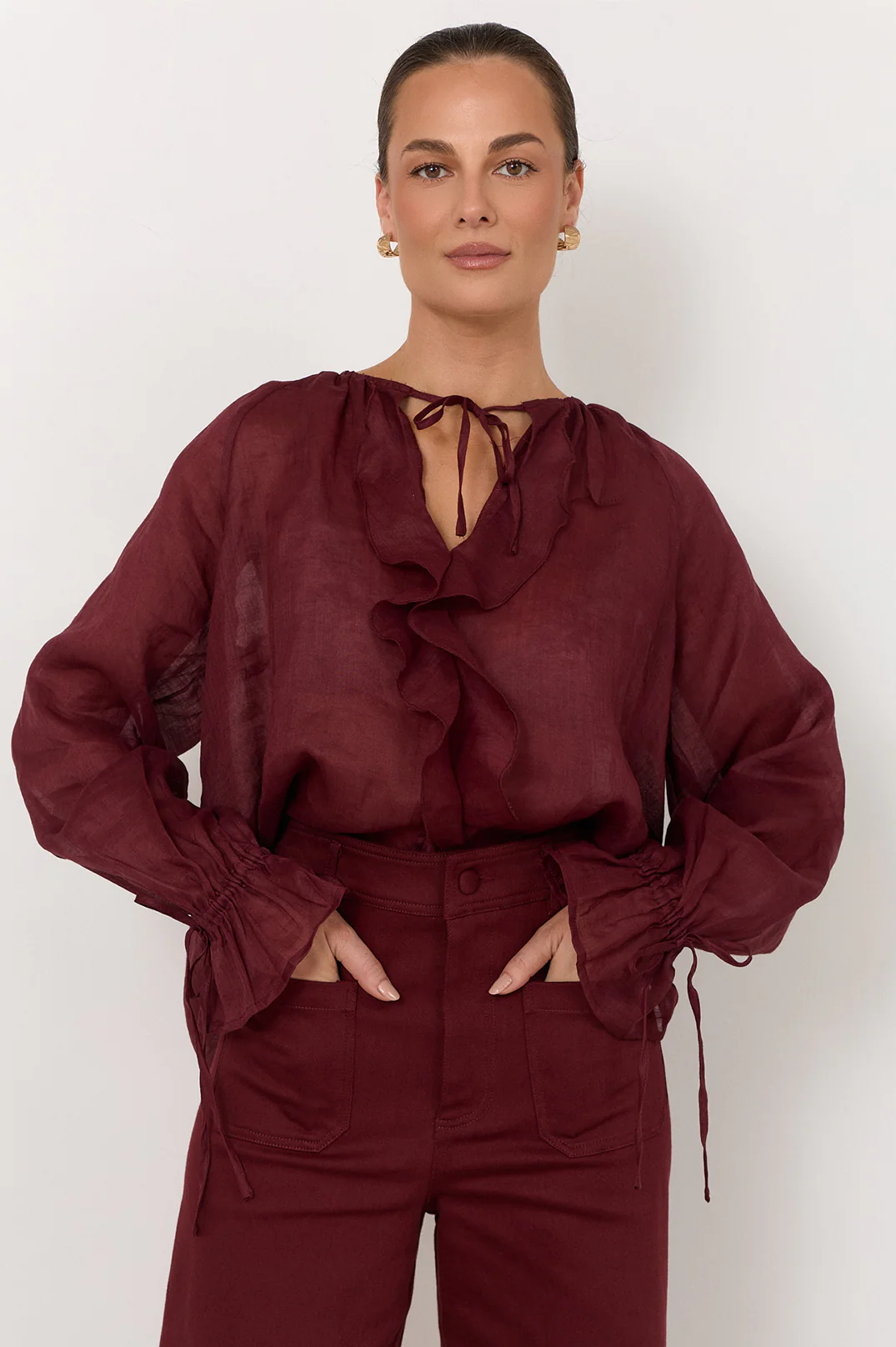 Freya Long Sleeve Top (Dark Cherry) - Image 2
