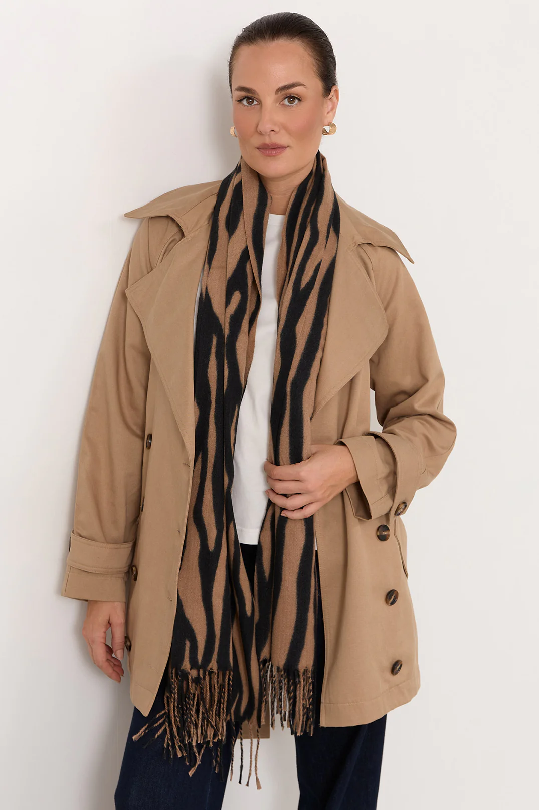 Fringed Animal Print Scarf (Zebra)