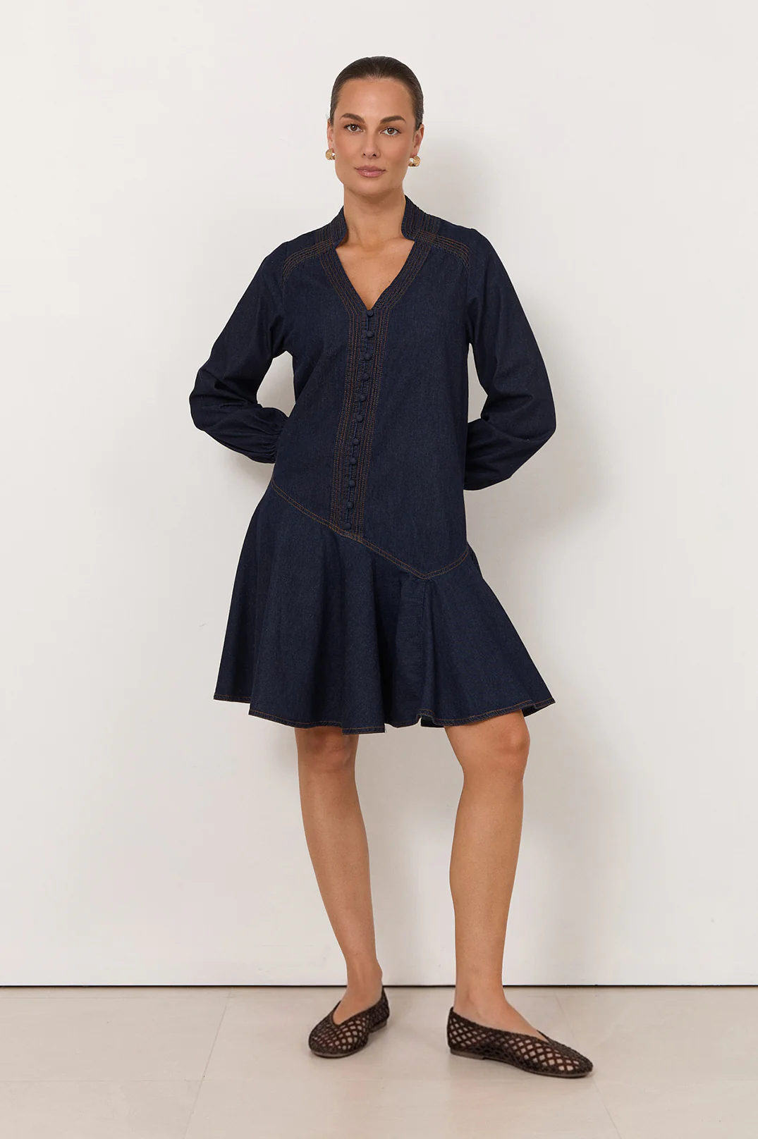 Genna Lightweight Denim Short Dress (Dark Denim) - Image 5