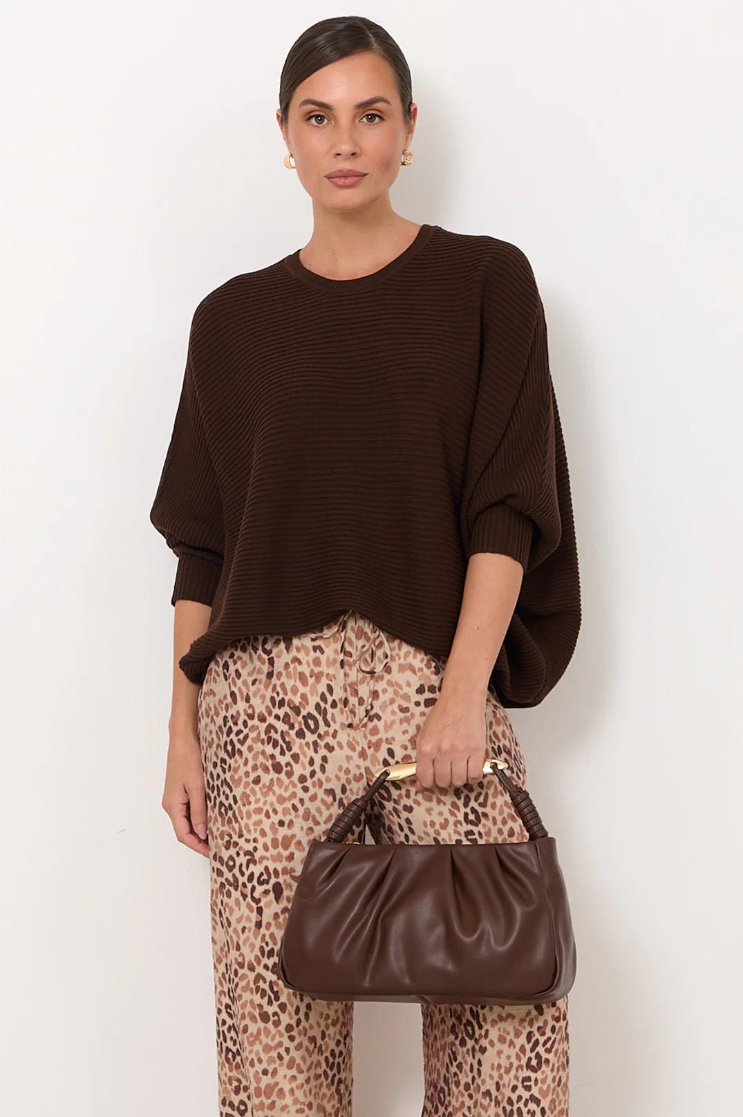 Gold Handle Gathered Mini Bag (Chocolate) - Image 4