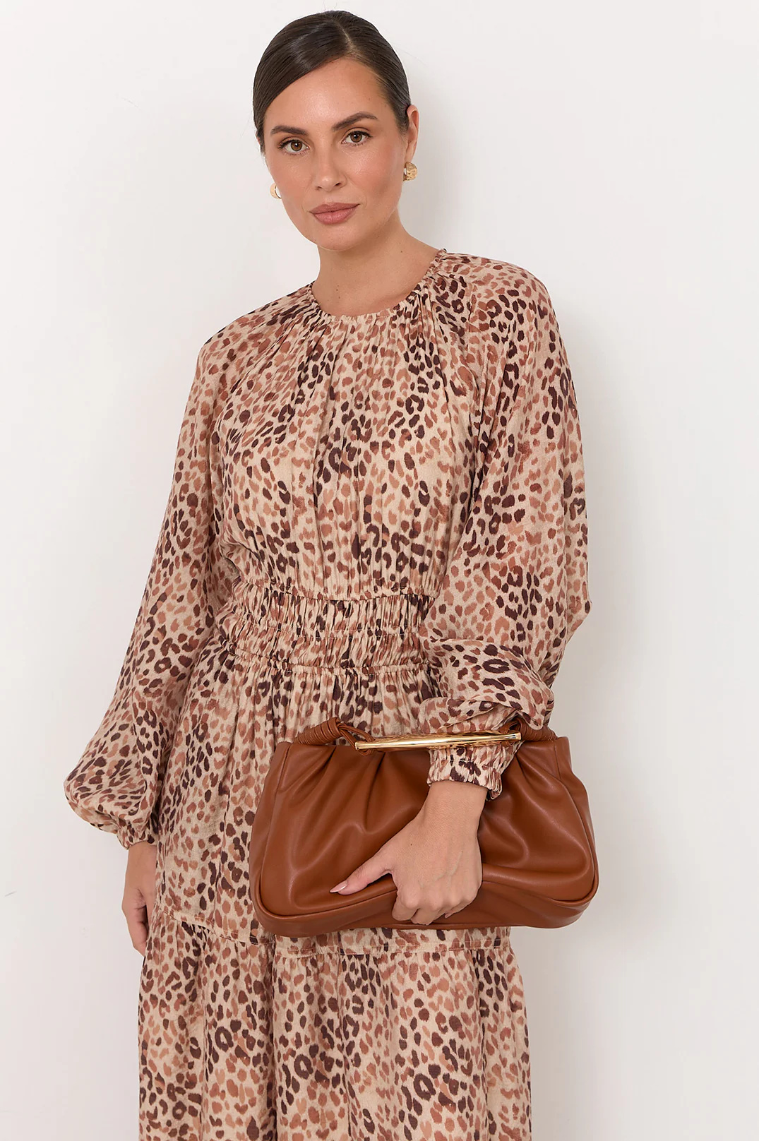 Gold Handle Gathered Mini Bag (Tan) - Image 2