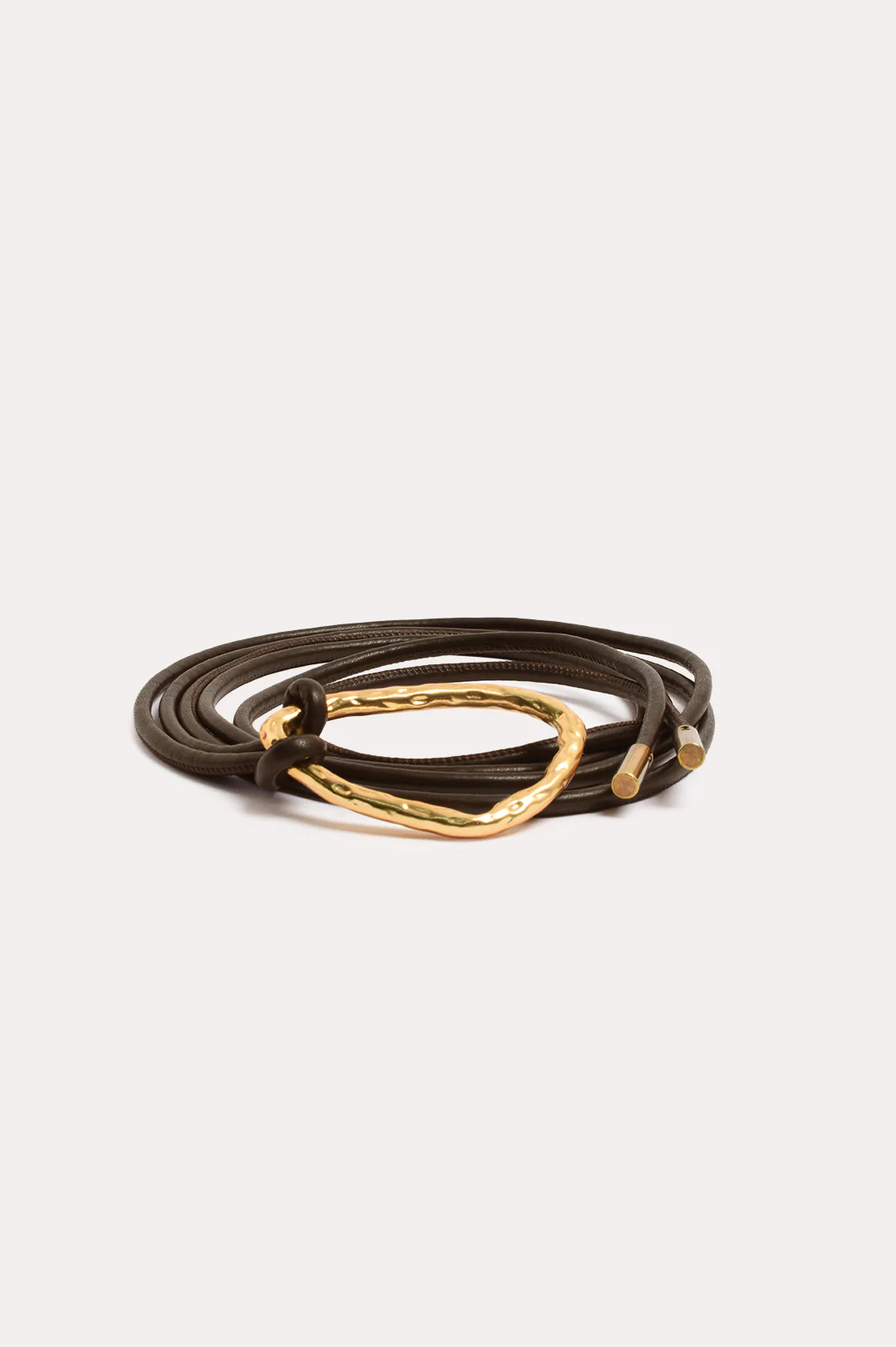 Hammered Metal Ring Tie Front Belt (Chocolate/Gold) - Image 2