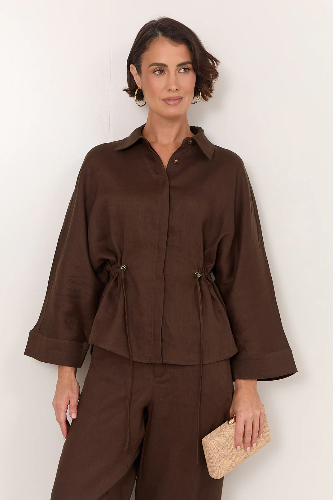 Hollis Linen Barrel Leg Pant (Chocolate) - Image 3