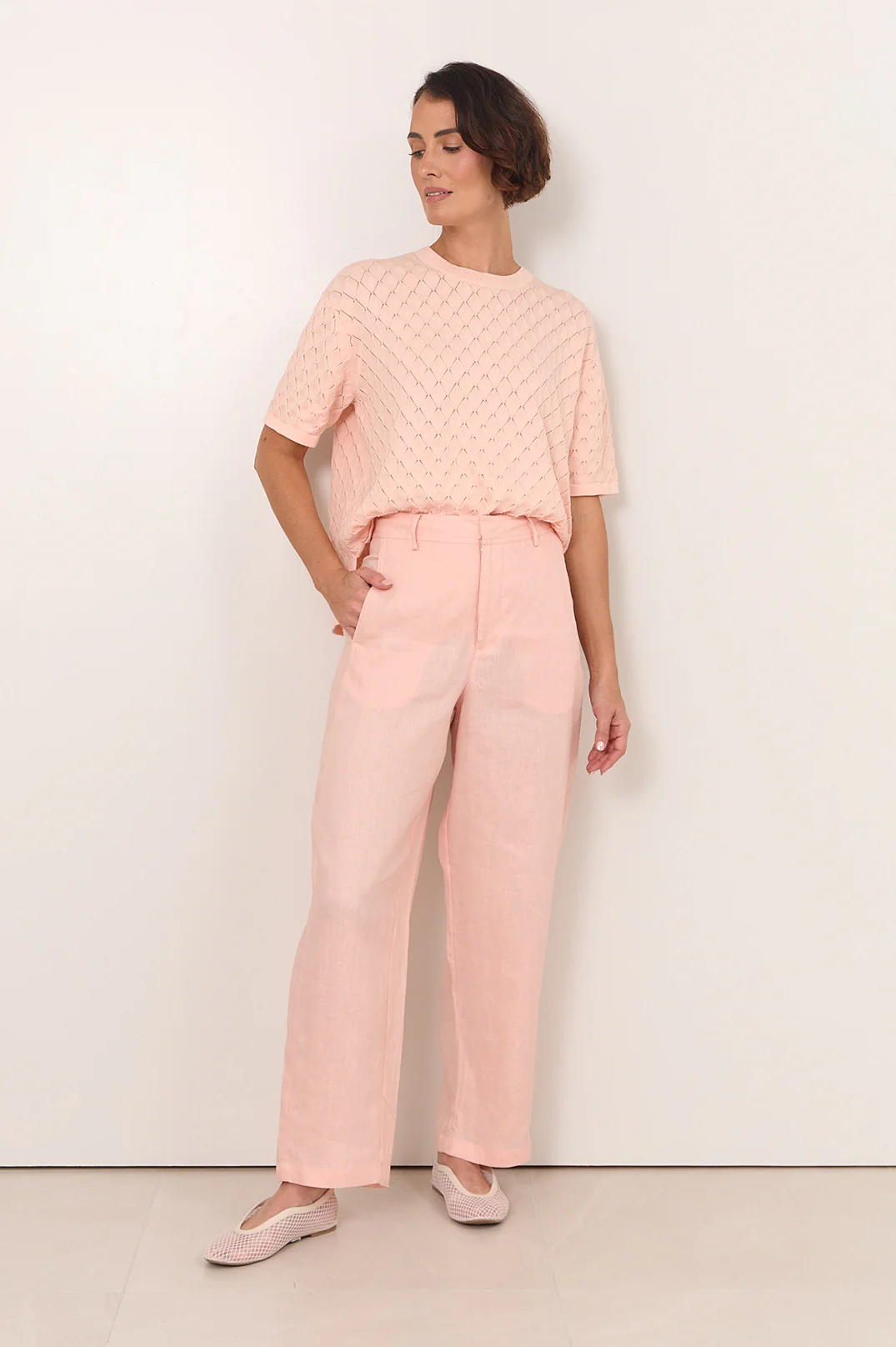 Hollis Linen Barrel Leg Pant (Salmon)