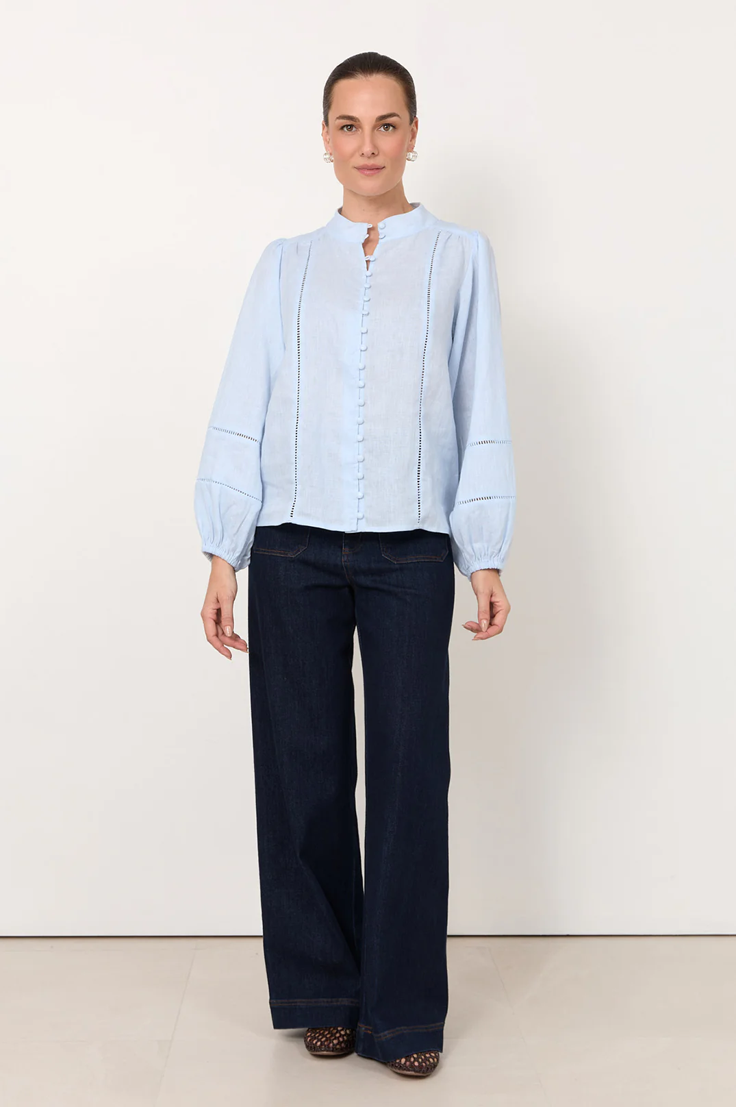 Juno Trim Detail Linen Top (Blue) - Image 4