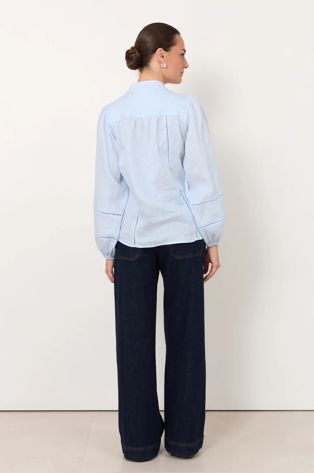 Juno Trim Detail Linen Top (Blue) - Image 5