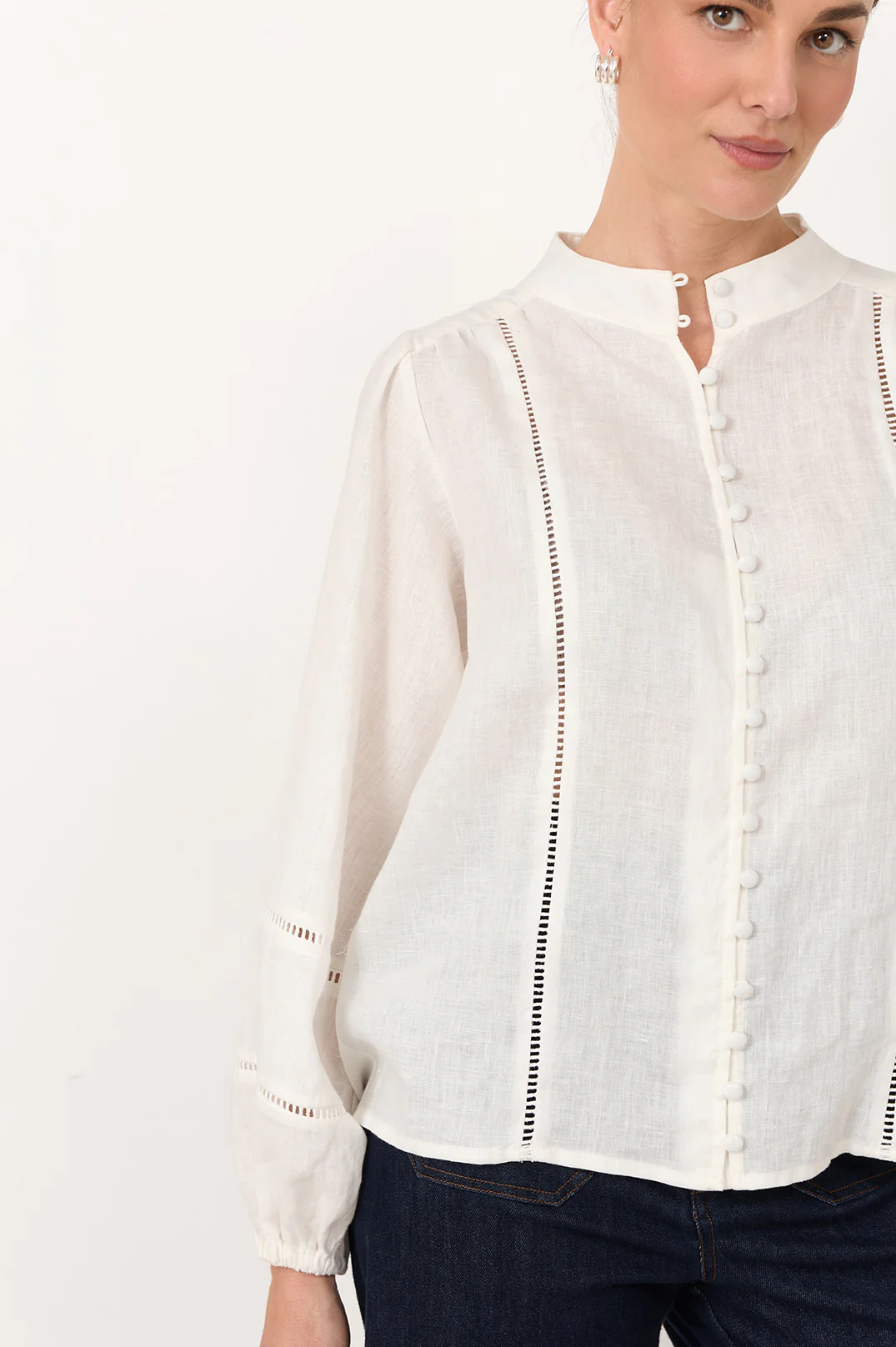 Juno Trim Detail Linen Top (White)