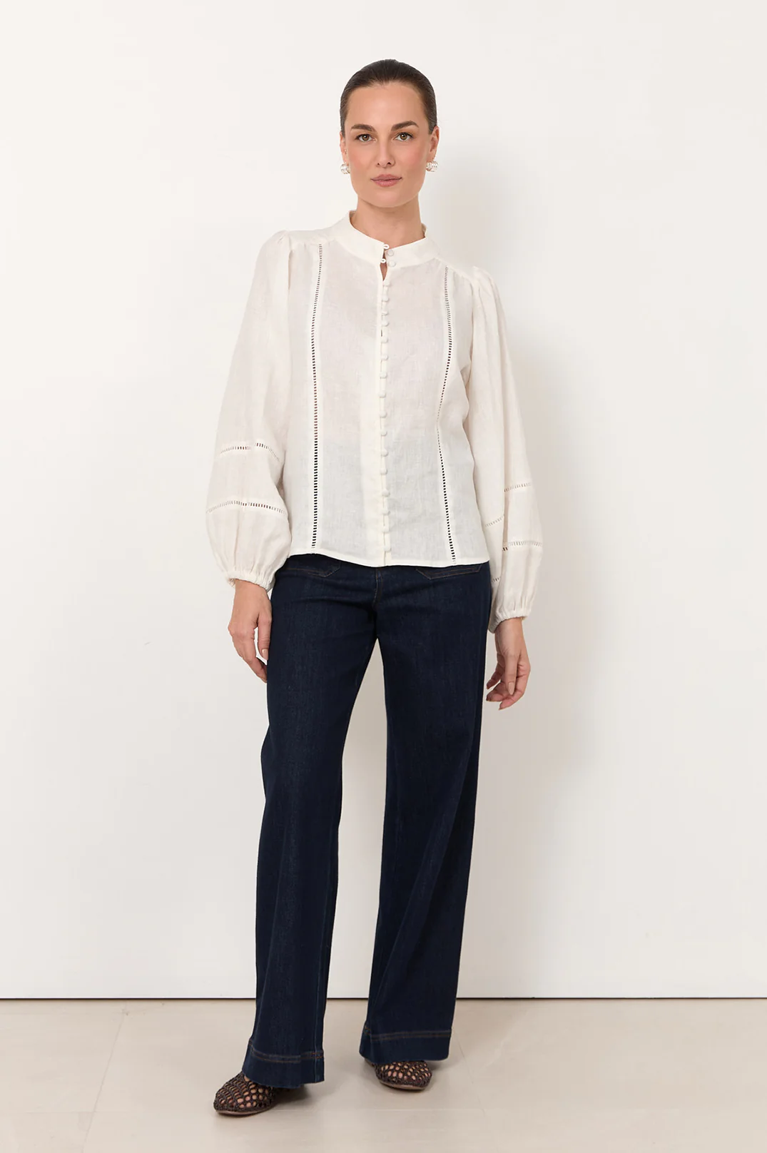 Juno Trim Detail Linen Top (White) - Image 4