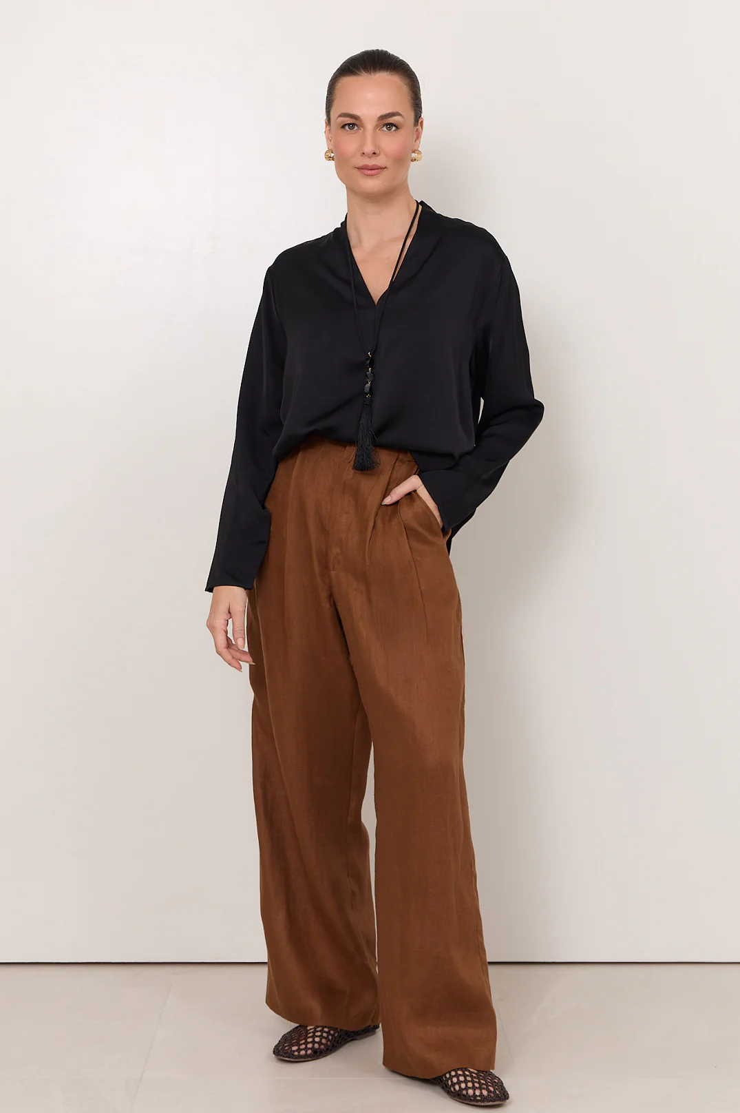 Karmine Pleated Pant (Tan) - Image 2