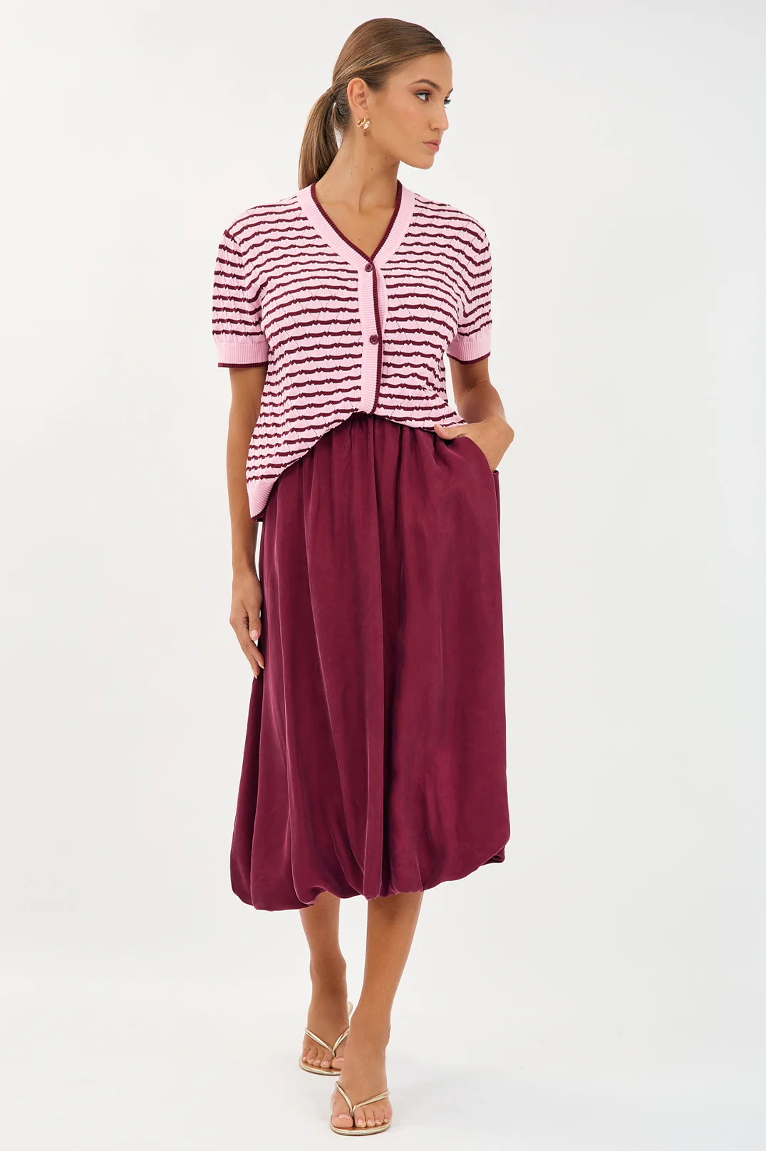 Kenna Cupro Bubble Skirt (Burgundy) - Image 3