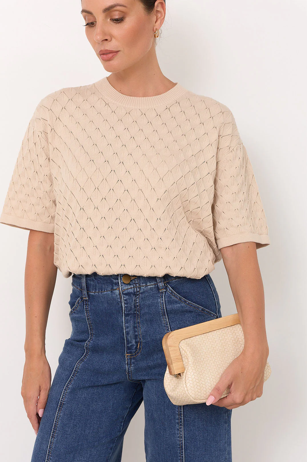 Kimmi Timber Frame Weave Clutch (Nude) - Image 2