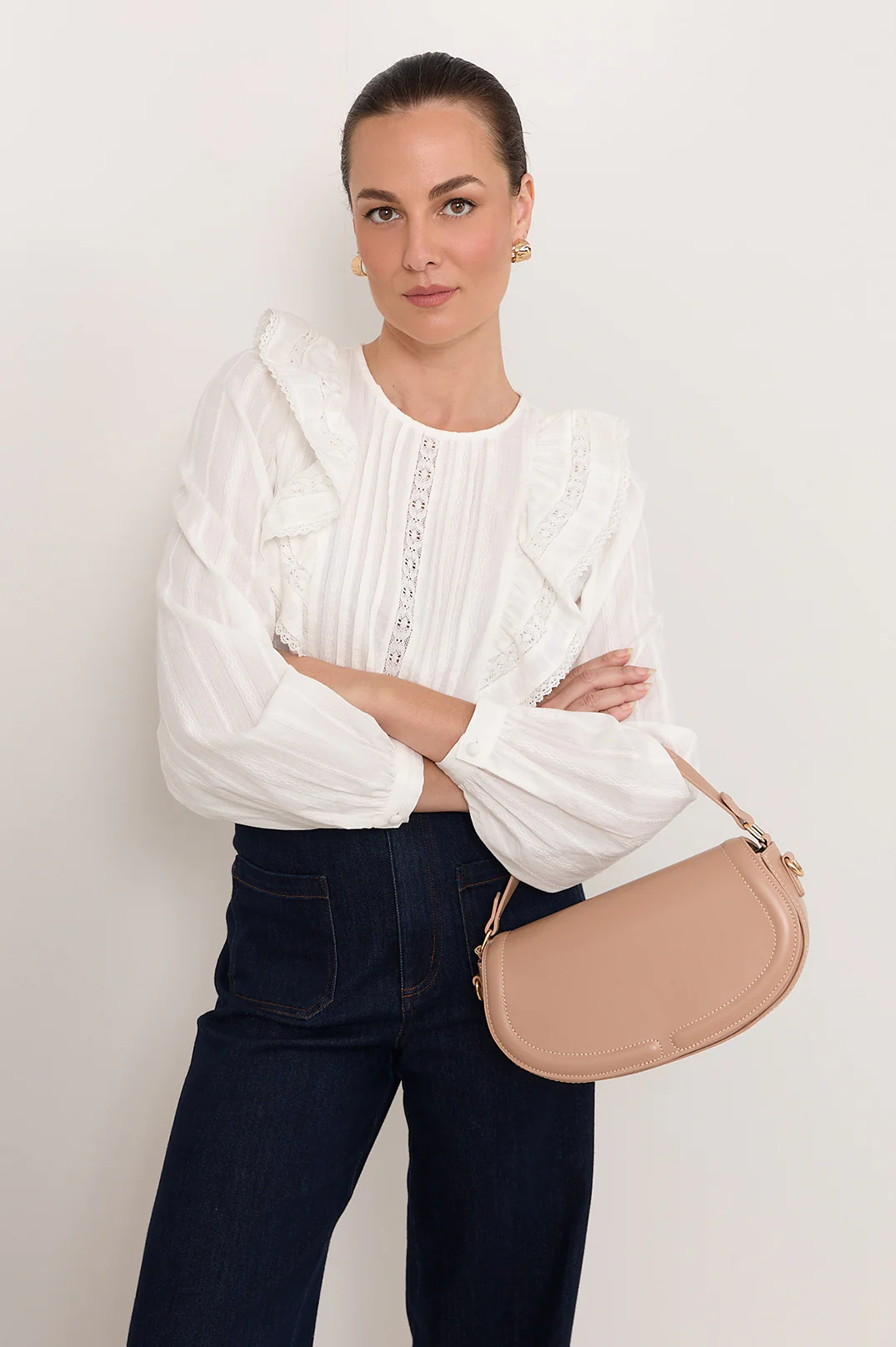 Kloe Smooth Saddle Crossbody Bag (Nude) - Image 2