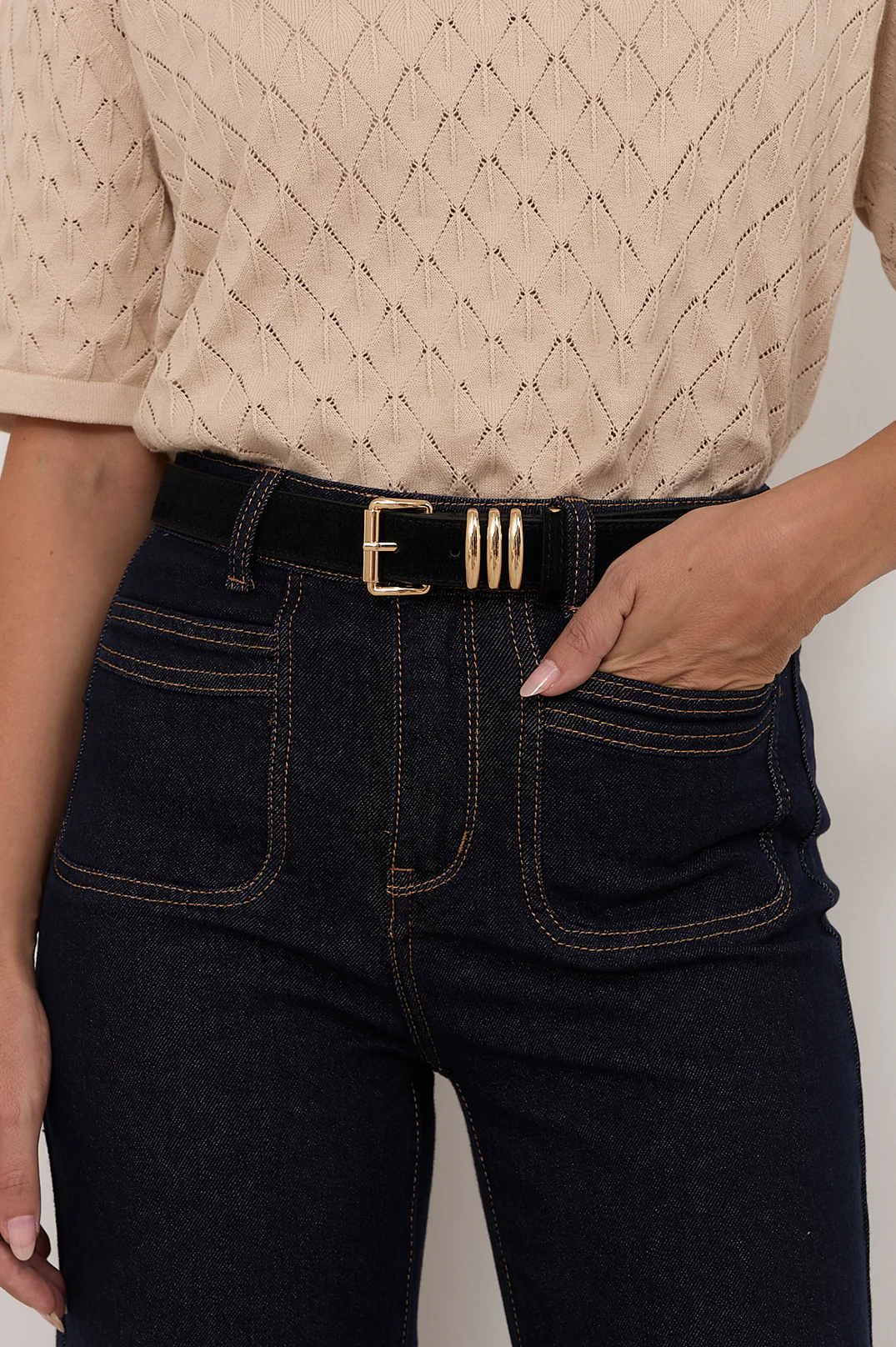 Kory Suede Jeans Belt (Black/Gold) - Image 2