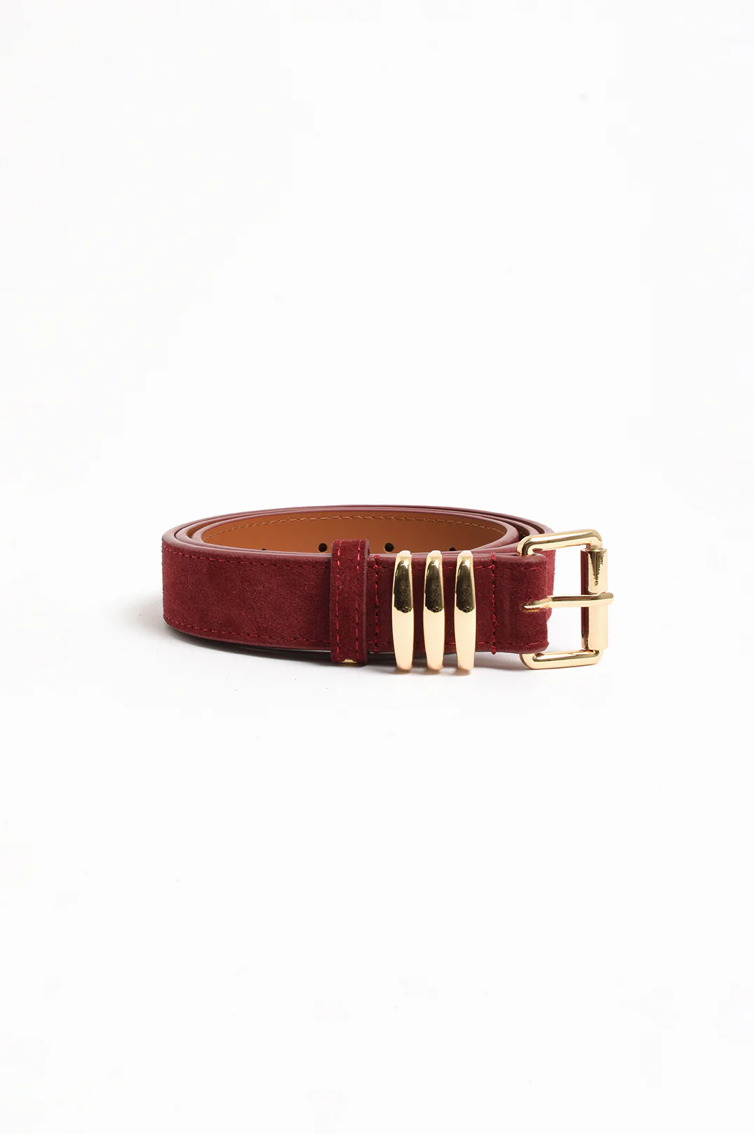 Kory Suede Jeans Belt (Burgundy/Gold) - Image 3