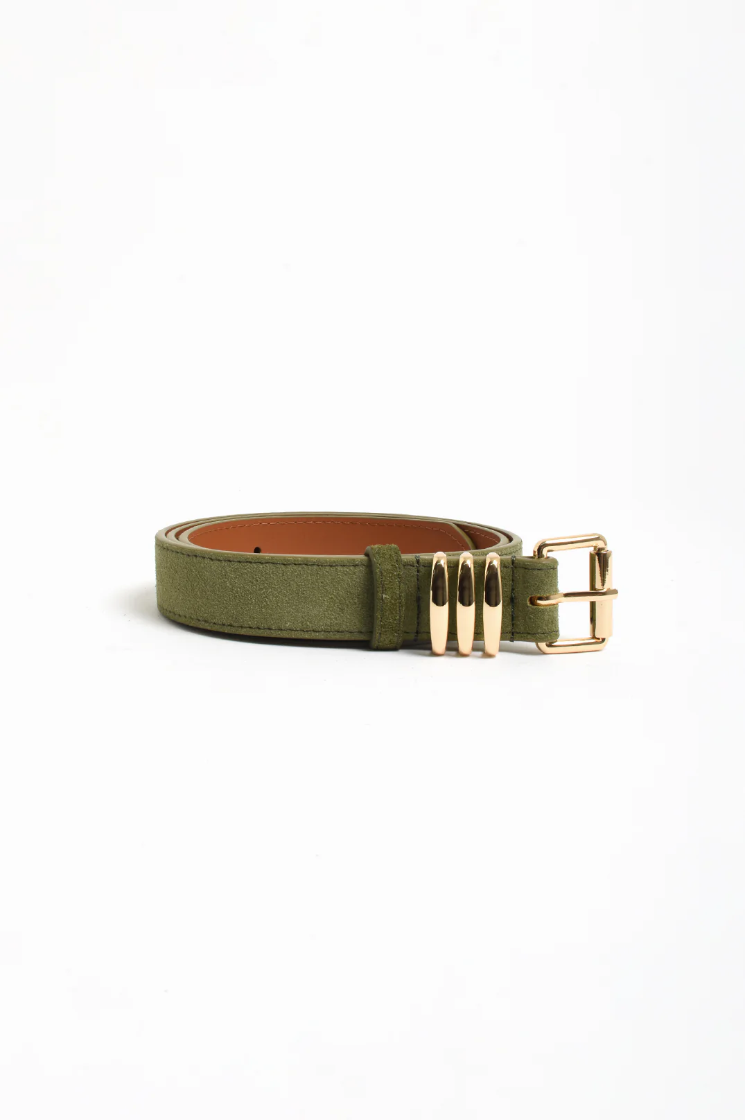 Kory Suede Jeans Belt (Khaki/Gold) - Image 3