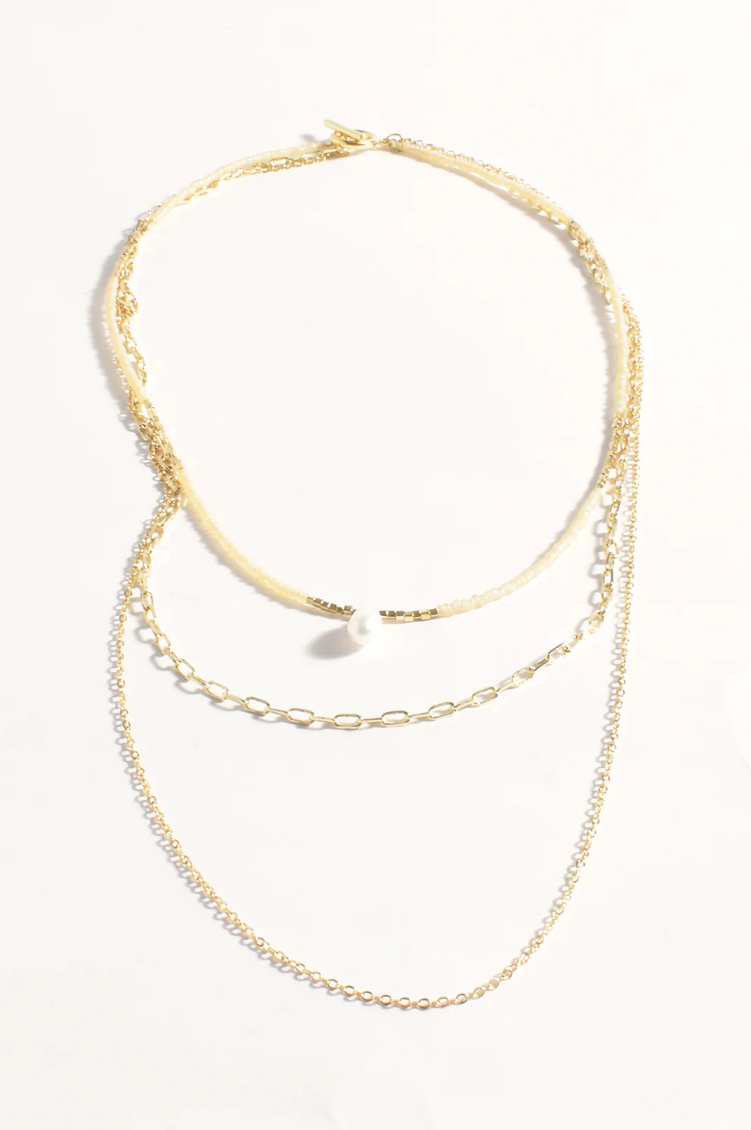 Layered Bead Pearl and Chain Necklace (Camel) - Image 2
