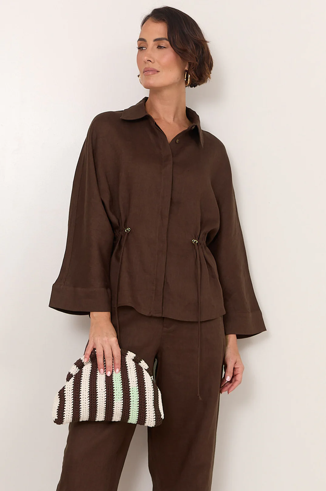Lenni Drawstring Linen Top (Chocolate) - Image 4