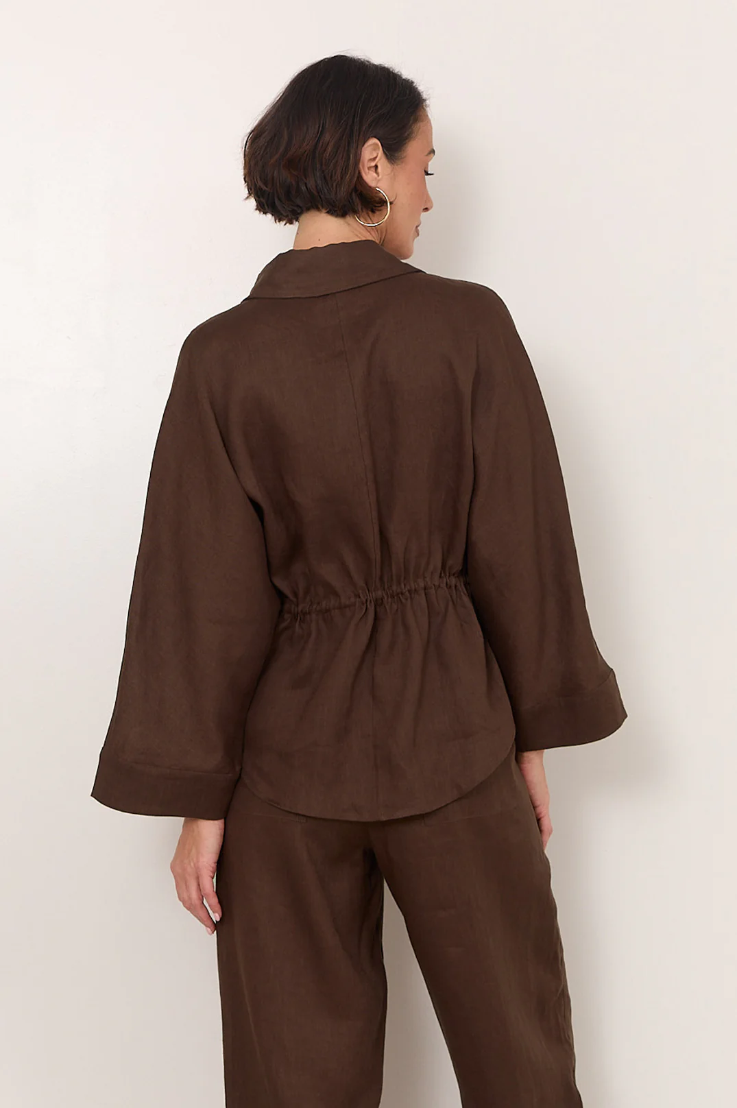 Lenni Drawstring Linen Top (Chocolate) - Image 6