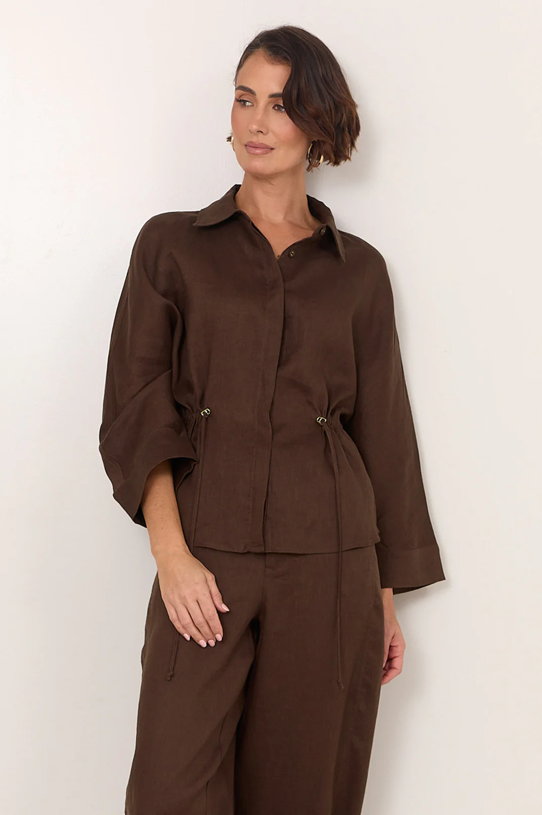 Lenni Drawstring Linen Top (Chocolate) - Image 7