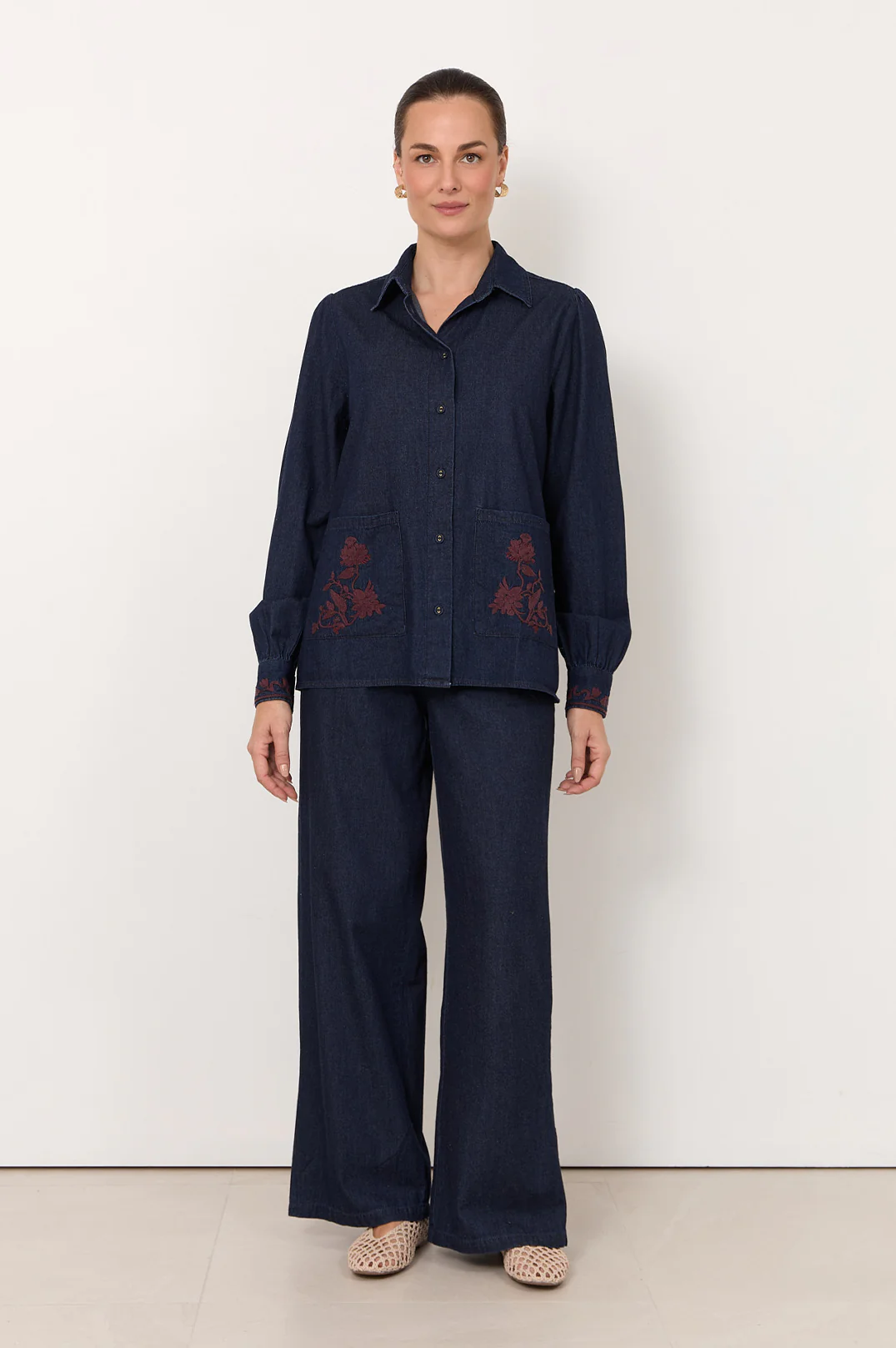 Lennon Lightweight Denim Embroidered Shirt (Denim) - Image 4