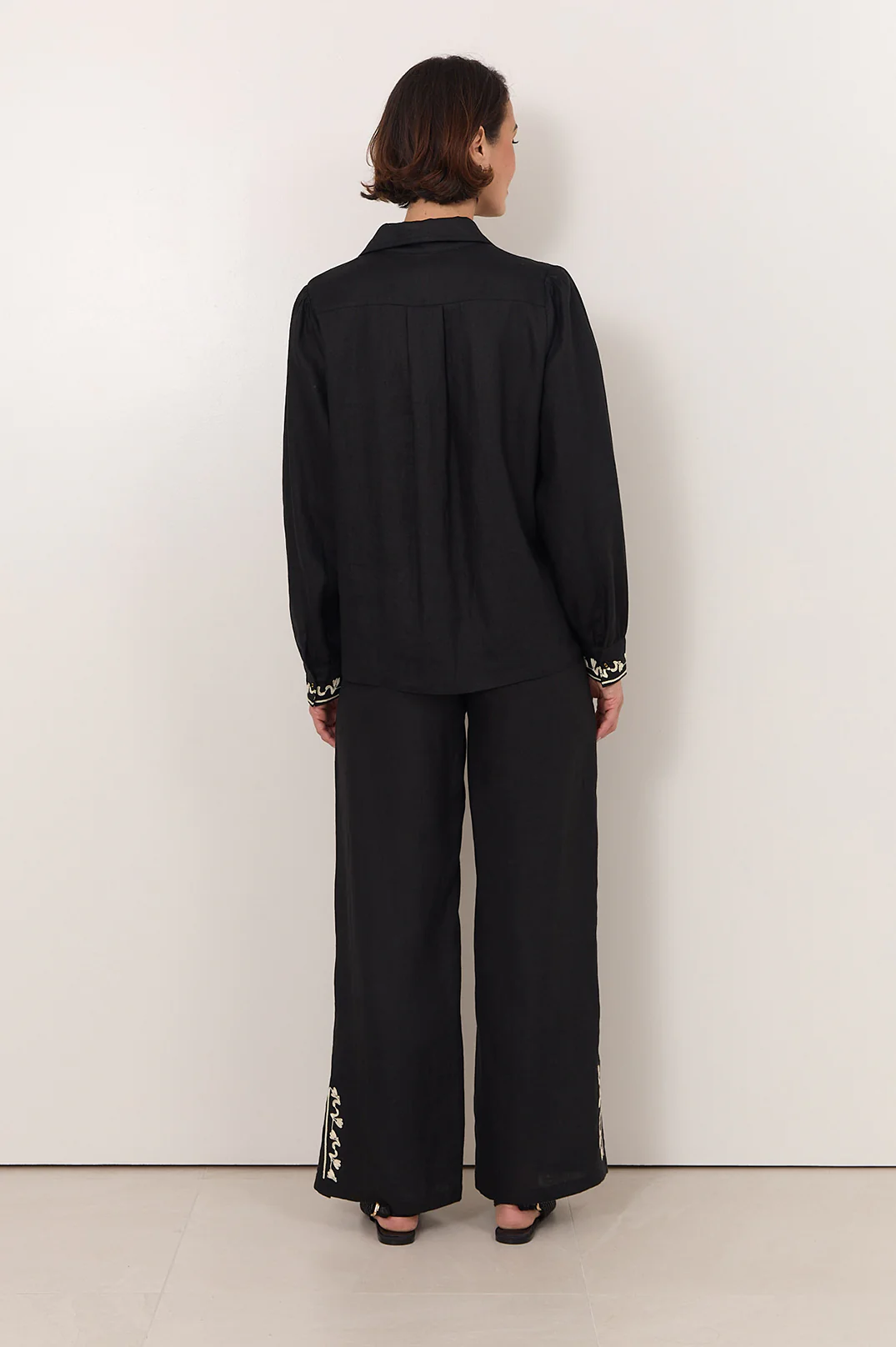 Lennon Linen Embroidered Shirt (Black) - Image 4