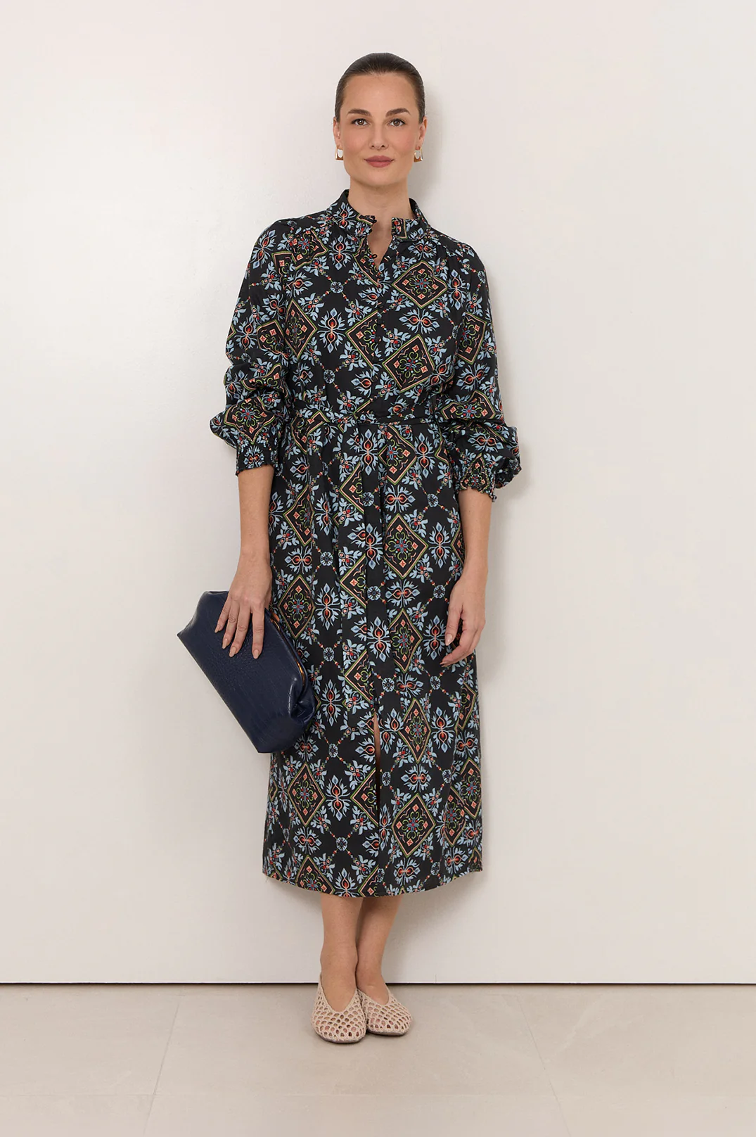 Lilian Embroidered Midi Shirt Dress (Print) - Image 3