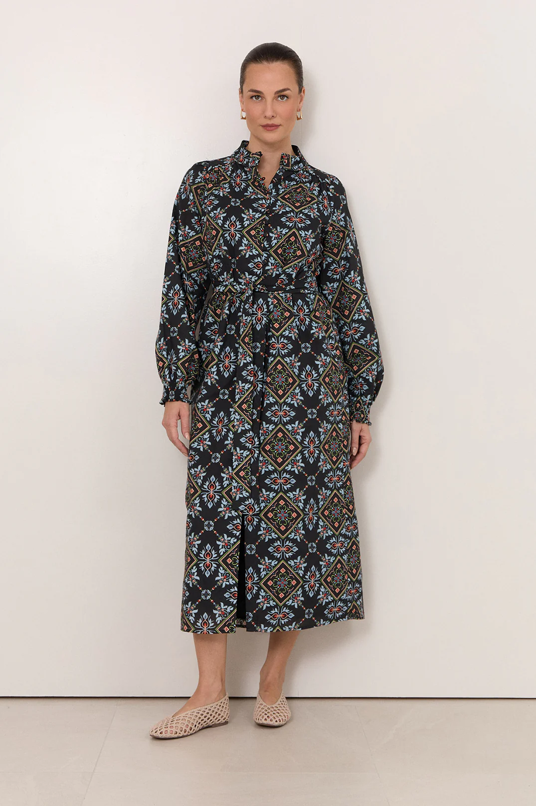 Lilian Embroidered Midi Shirt Dress (Print) - Image 4