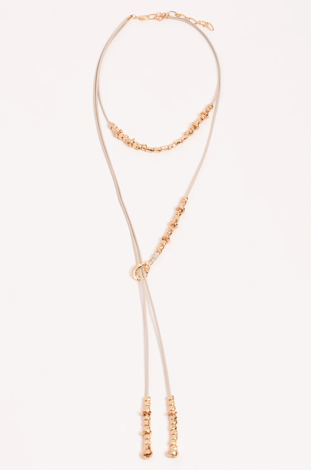 Long Layered Cord Metal Bead Necklace (Camel)