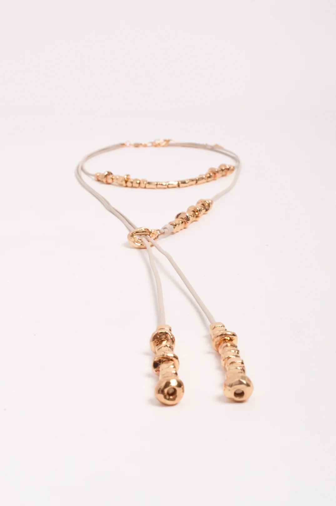 Long Layered Cord Metal Bead Necklace (Camel) - Image 3