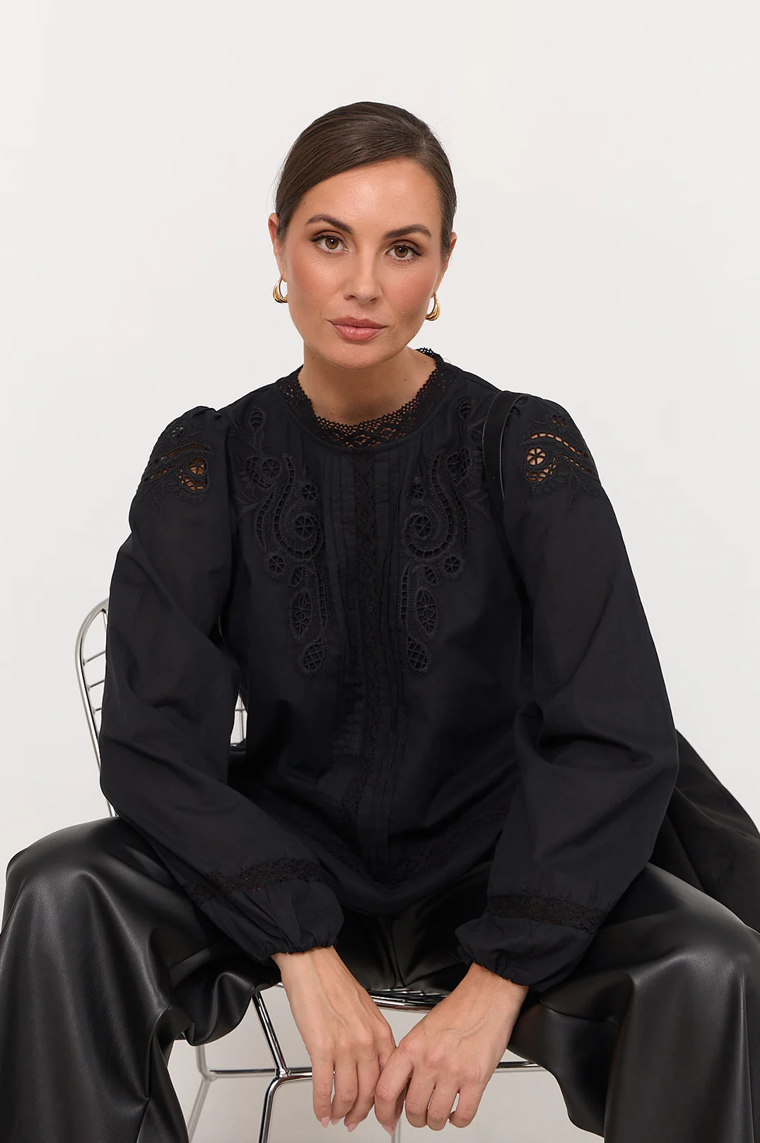 Lou Cut Out Lace Top (Black) - Image 4