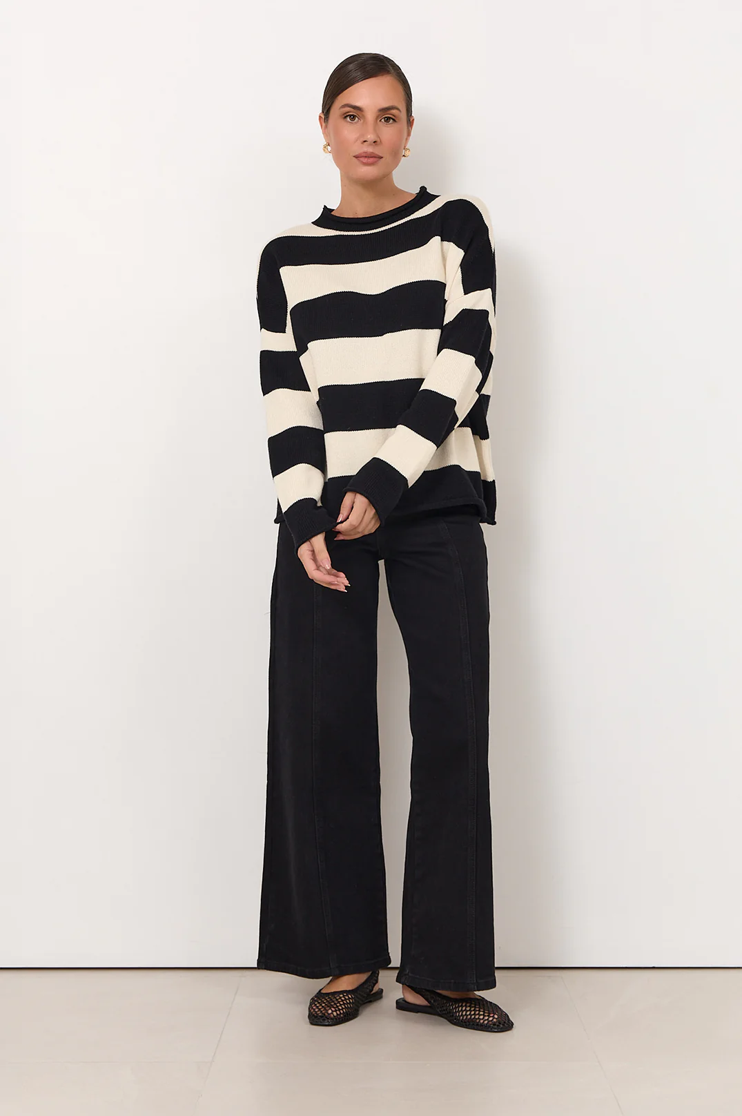 Lucille Long Sleeve Knit Jumper (Black/Cream) - Image 4