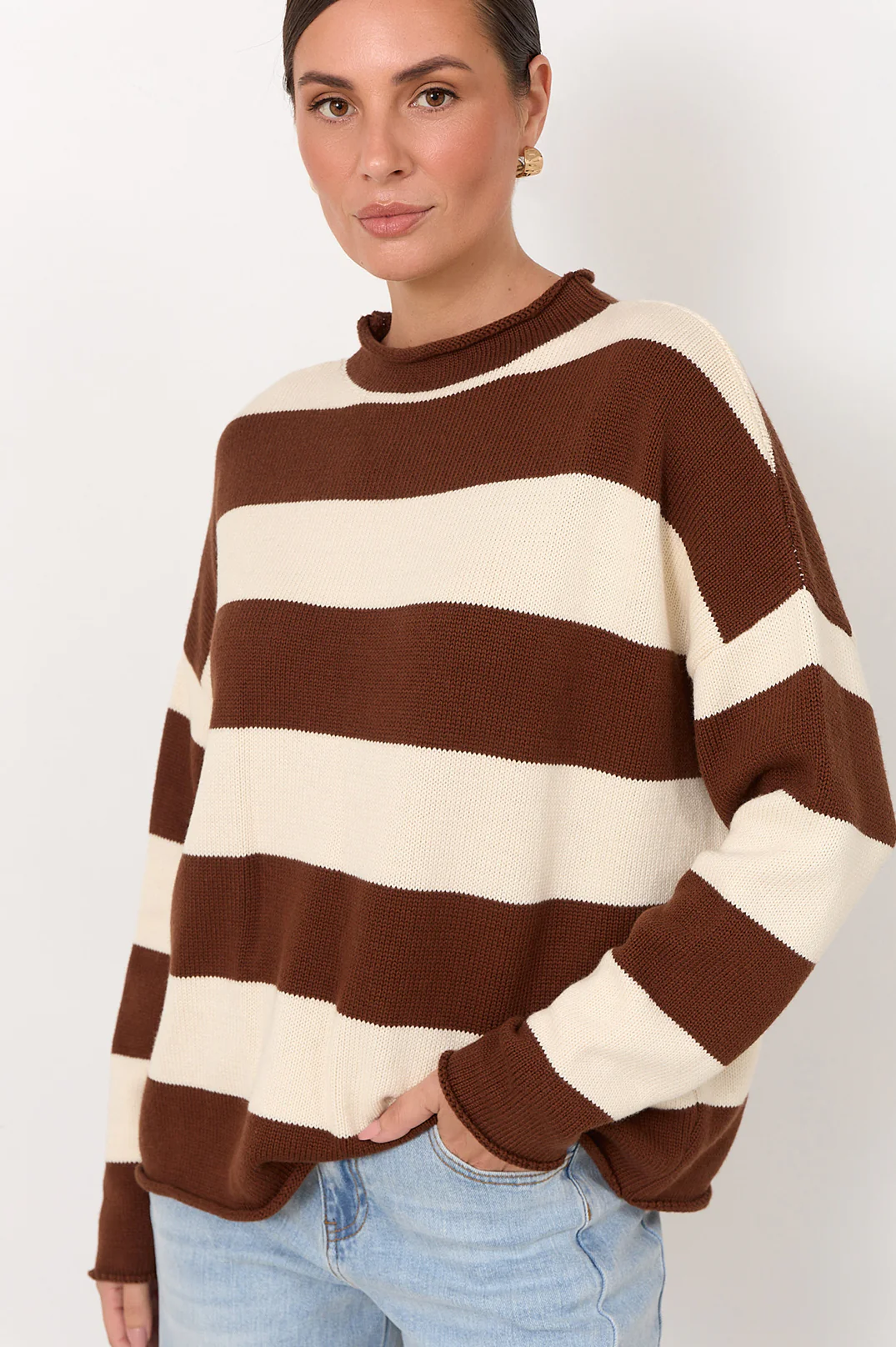 Lucille Long Sleeve Knit Jumper (Choc/Cream) - Image 3