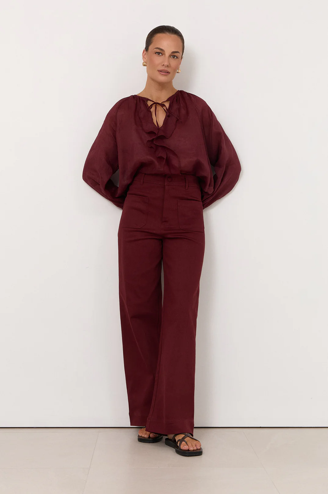 Lucy Patch Pocket Denim Pant (Burgundy) - Image 3